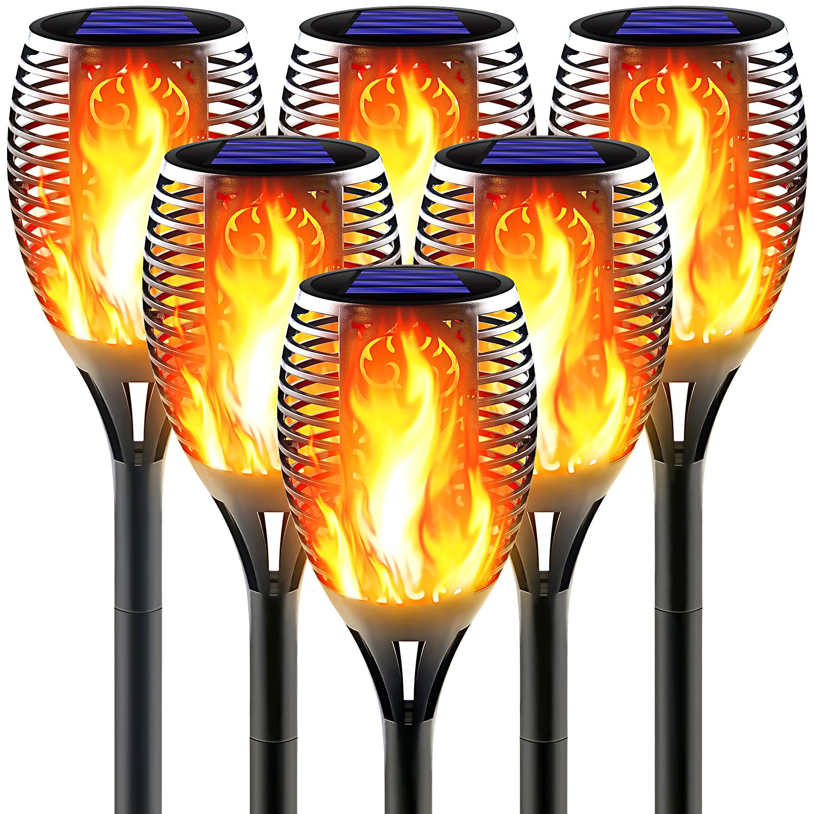 Awethone Large Solar Torch Light With Flickering Flame, Outdoor Decorative Solar Tiki Torches - Super Bright Led Landscape Lighting For Yard, Garden, Patio & Pathway Decor, Auto On/Off (6 Pack)