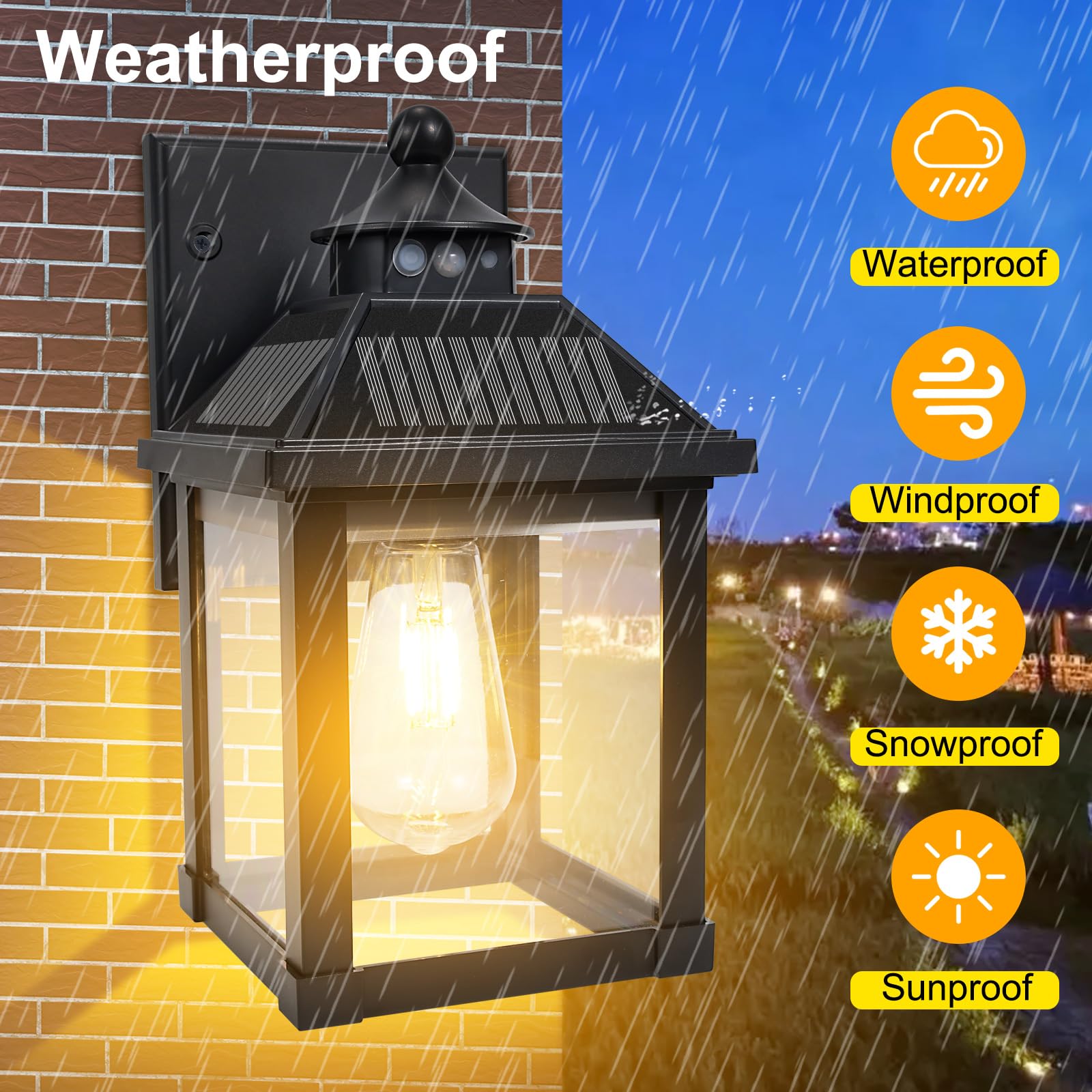 Kuniwa Solar Wall Lights Outdoor Motion Sensor, Waterproof, 3 Modes, Black, Model XHY2208