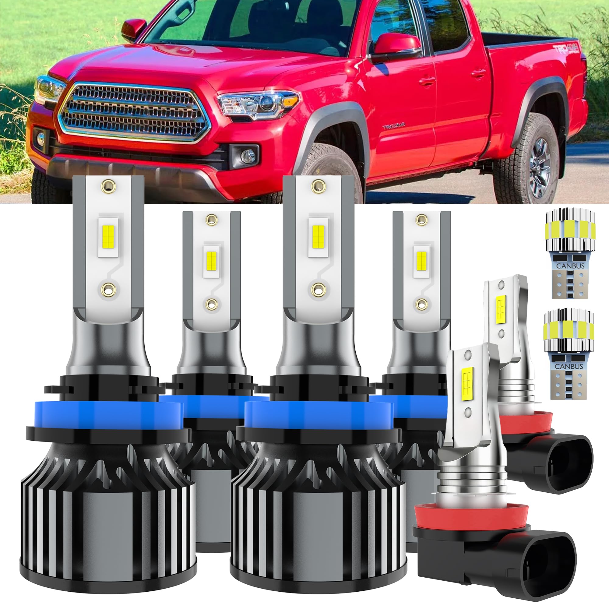 AYOTZIH Bulbs Fit For Toyota Tacoma 2016-2019, High Beams+ Low Beams+ Fog Lights+ License Plate Lights Combo, 400% Brightness 60