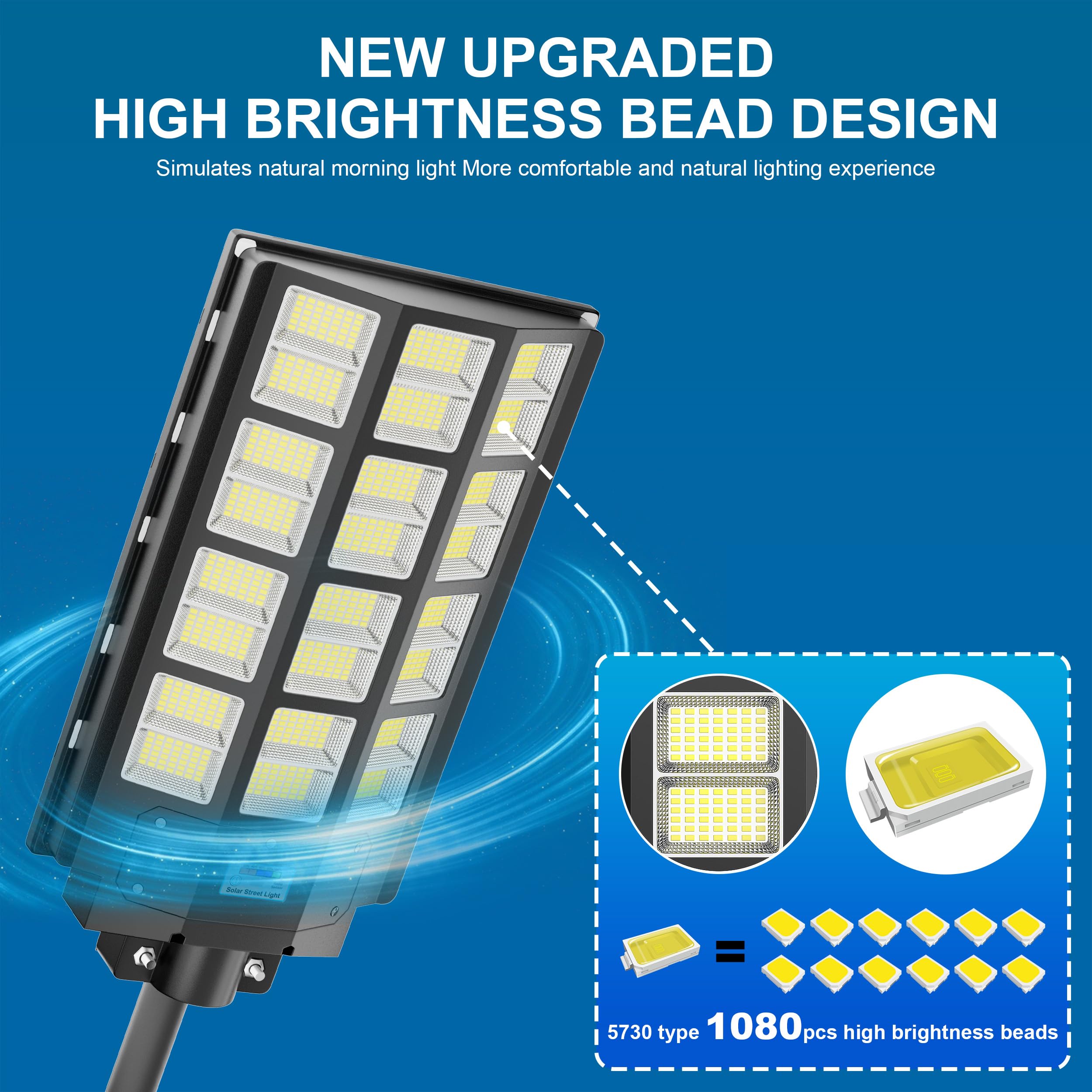 XMPTYN 8000W Solar Street Light - 240000LM Waterproof LED Flood Light, Dusk to Dawn, 2 Pack, Black