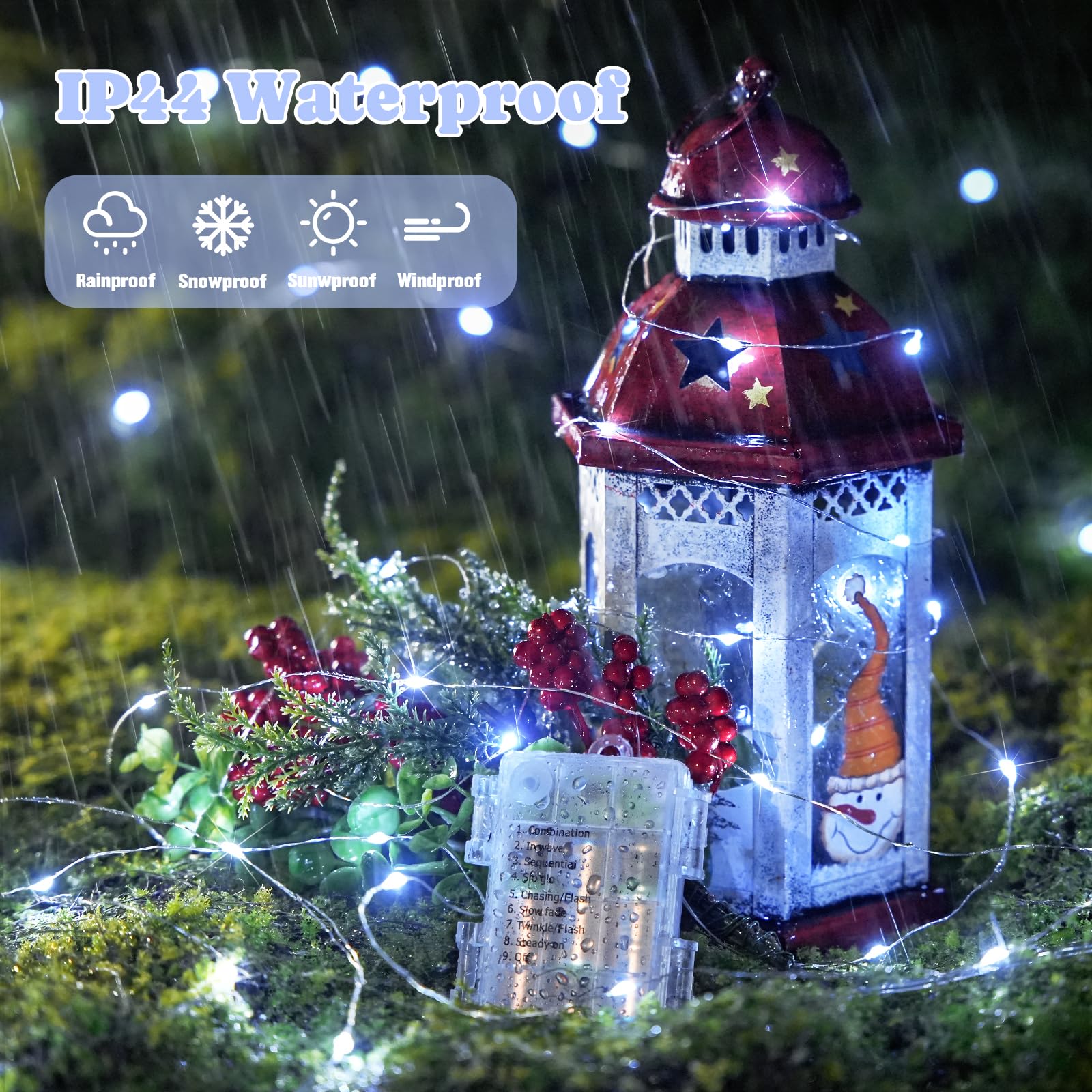 JMEXSUSS 2 Pack 100 LED White Fairy Lights, 66ft Battery Operated Twinkle Lights with Remote, 8 Modes for Indoor Outdoor Decor
