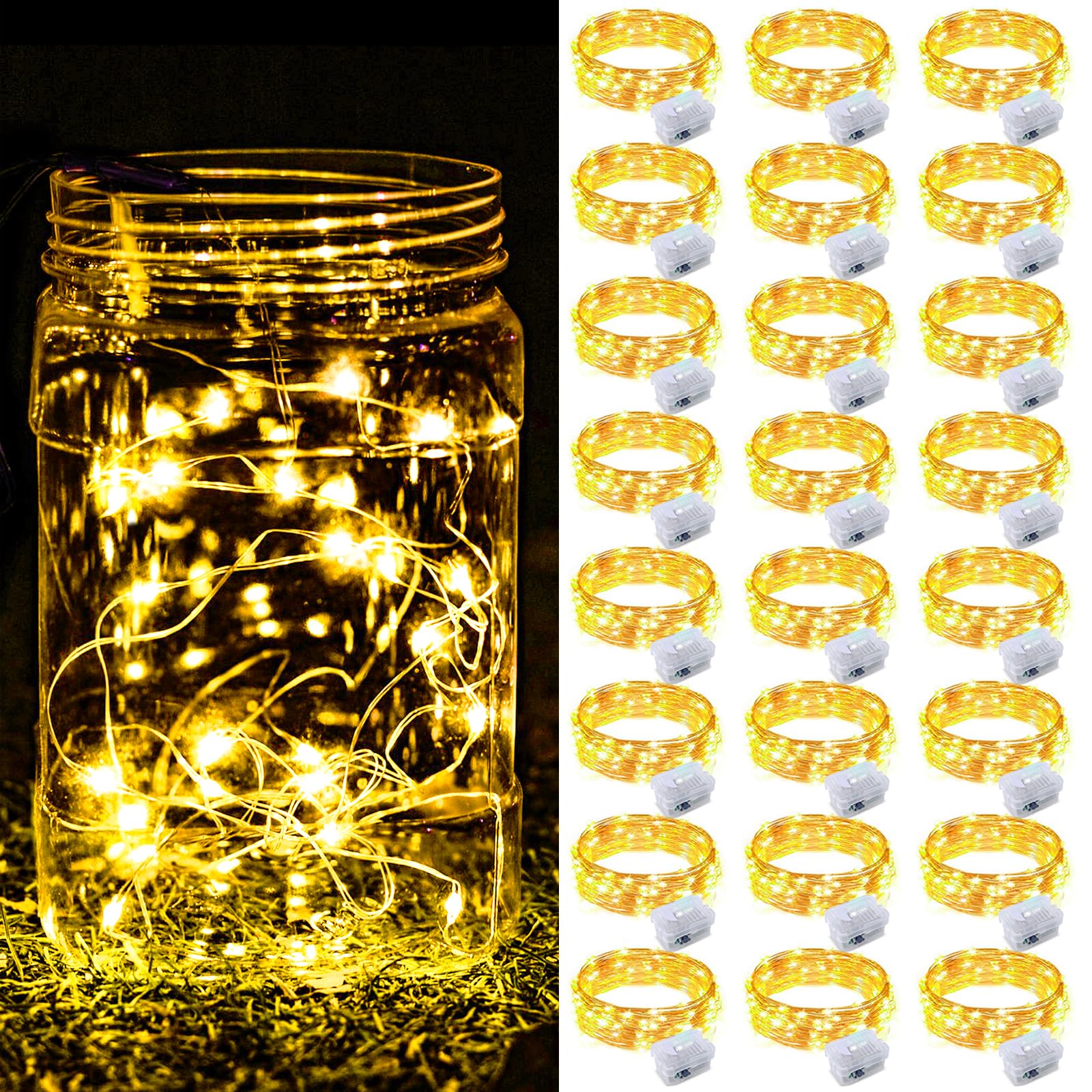 24 Pack Fairy Lights Battery Operated  7FT 20 Mini LED Fairy Lights Silver Wire Twinkle Lights for DIY  Parties  Wedding  Bedroom  Christmas Decoration (Warm White)