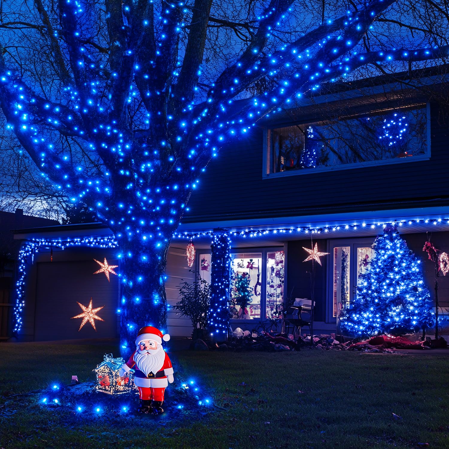 Jmexsuss Blue 400 Led Christmas Lights Outdoor, 132Ft Christmas Tree Lights With Remote, Indoor Blue String Lights Plug In For H