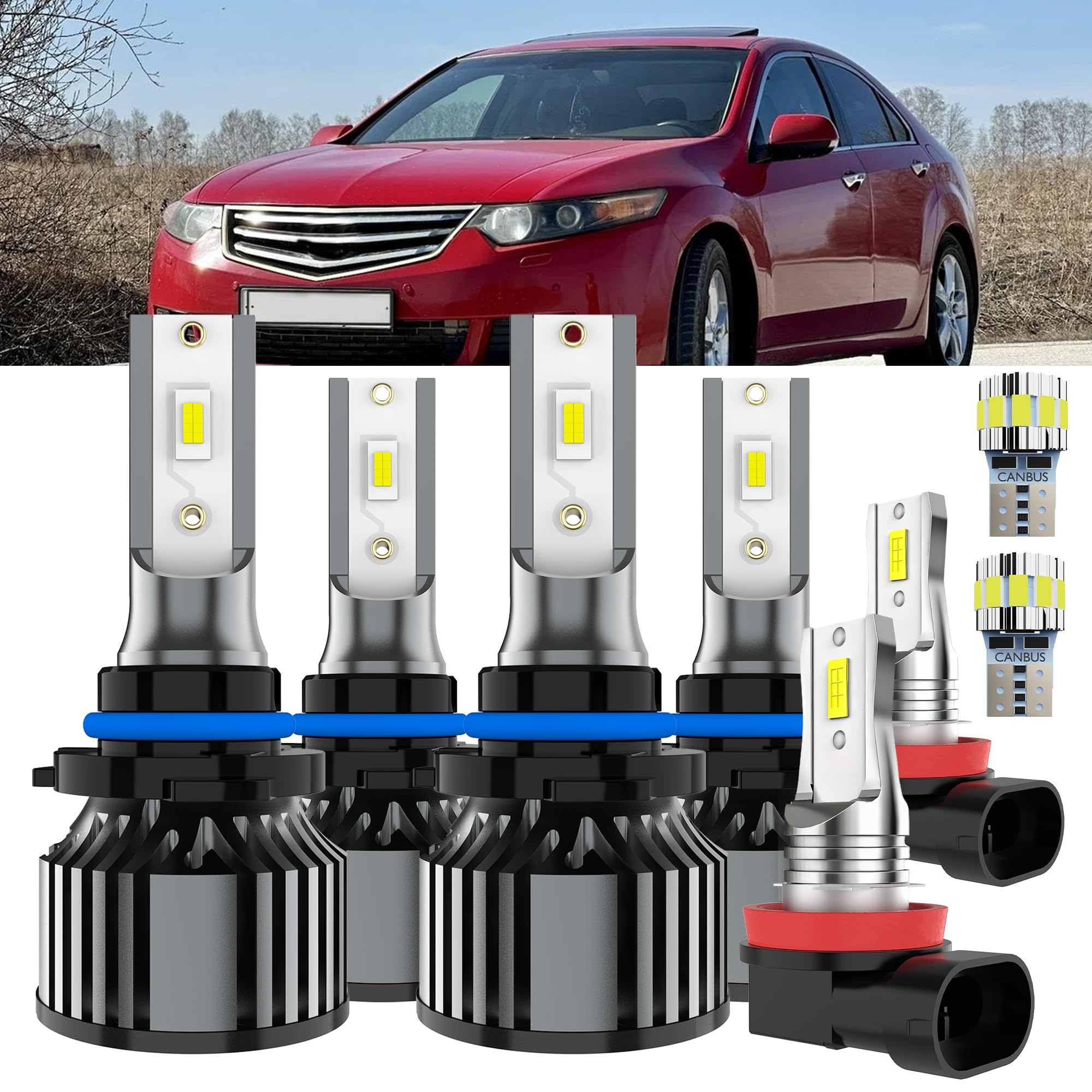 AYOTZIH Bulbs Fit For Honda Accord 2008-2012 Sedan & 2006-2007, High Beams Low Beams Fog Lights License Plate Lights Combo, 400%