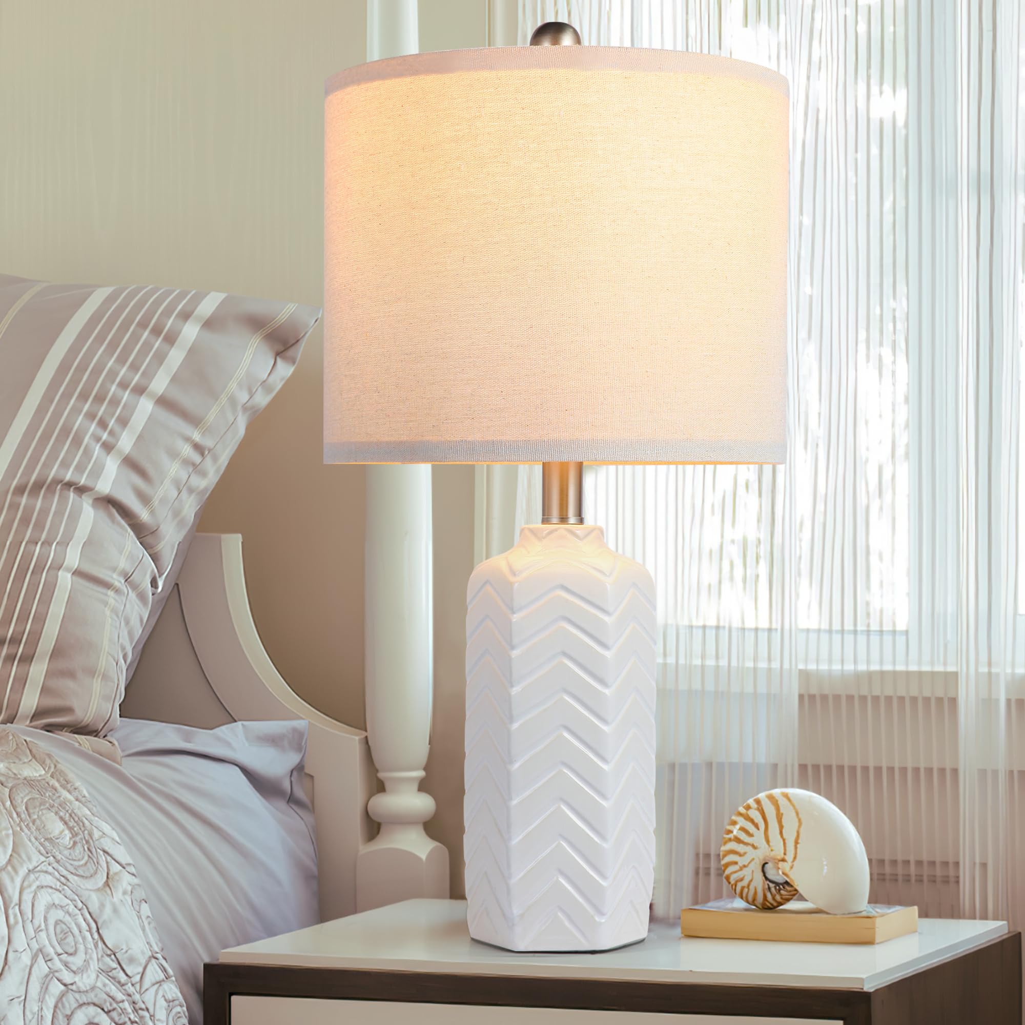 Ikopyal 22'' Ceramic Table Lamp Set Of 2 For Living Room White Desk Lamps For Bedroom Farmhouse Bedside Nightstand Lamp End Tabl