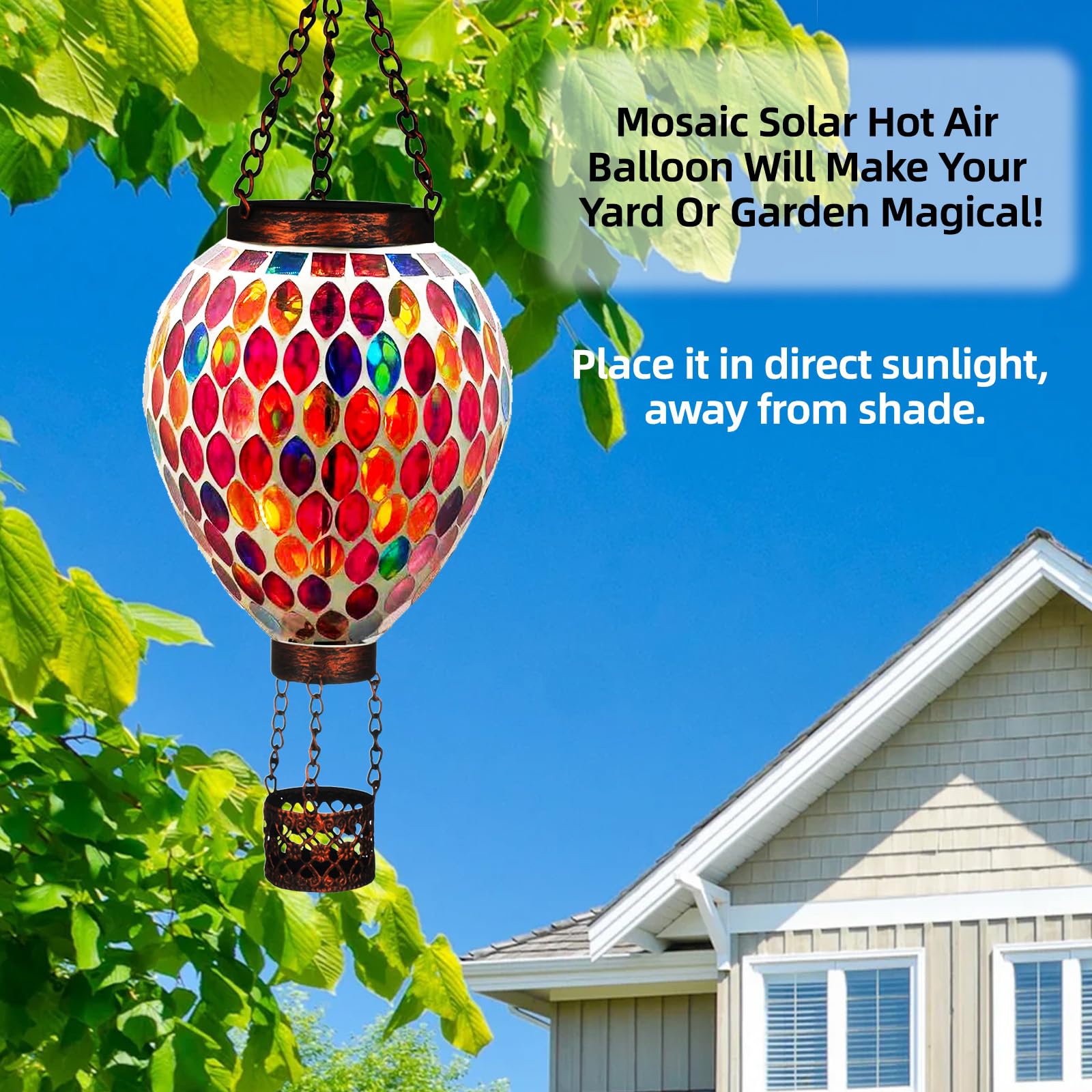 Voreen Hot Air Balloon Solar Lantern  Handmade Mosaic Solar Outdoor Hanging Wind Light  Waterproof  Patio Festive Decor  Gift For Mom Wife Friend  Red