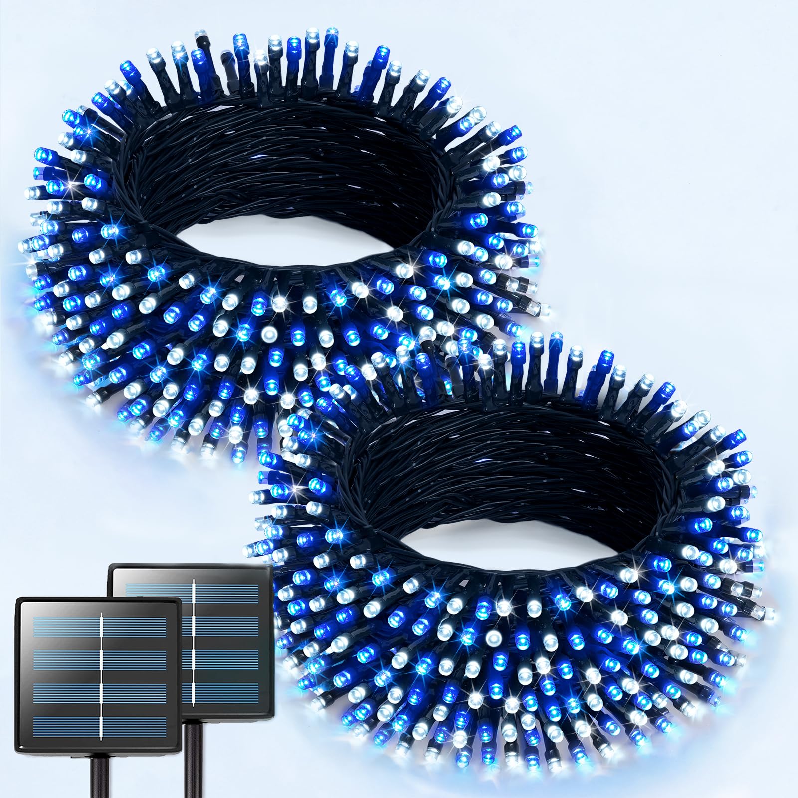 JMEXSUSS 2 Pack Blue and White Solar Christmas Lights, Total 400 LED 151FT Solar String Lights Outdoor Waterproof, 8 Modes Solar Lights for Outside Tree Patio Christmas Decorations