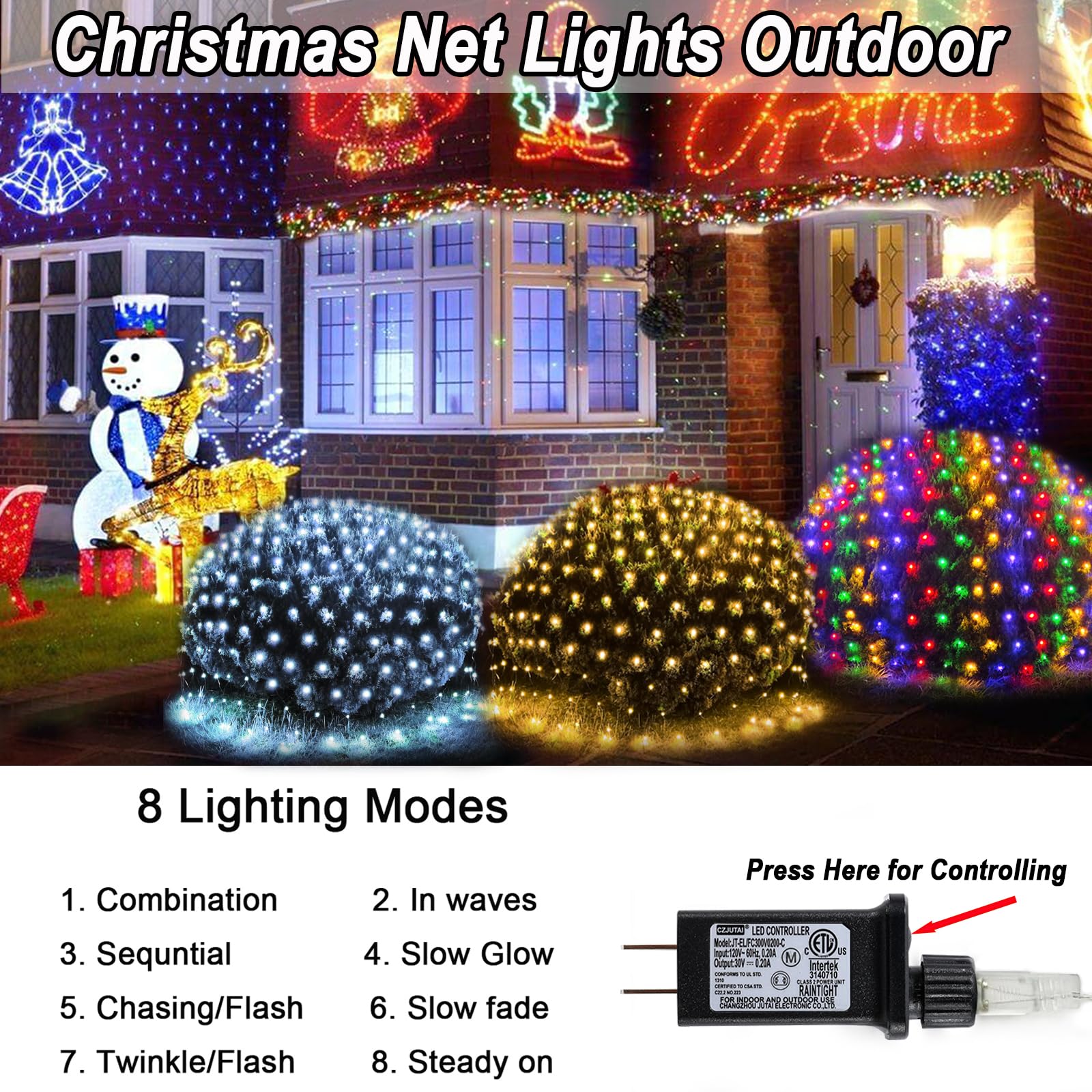 Lov high-standard 300 LED Net Lights - 14.8ft x 5ft, Waterproof, 8 Modes, Multicolor, Connectable Decorative String Lights for Outdoor Use