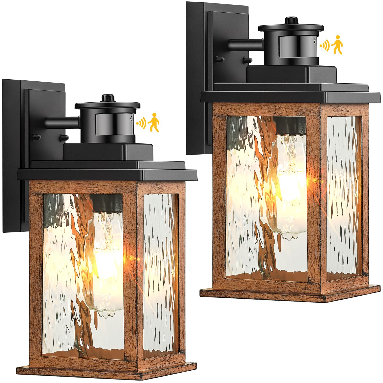 VIANIS 2 Packs Dusk to Dawn Outdoor Lighting for House, Wood Grain Motion Sensor Outdoor Lights Fixture, Garage Light Sconce Wal
