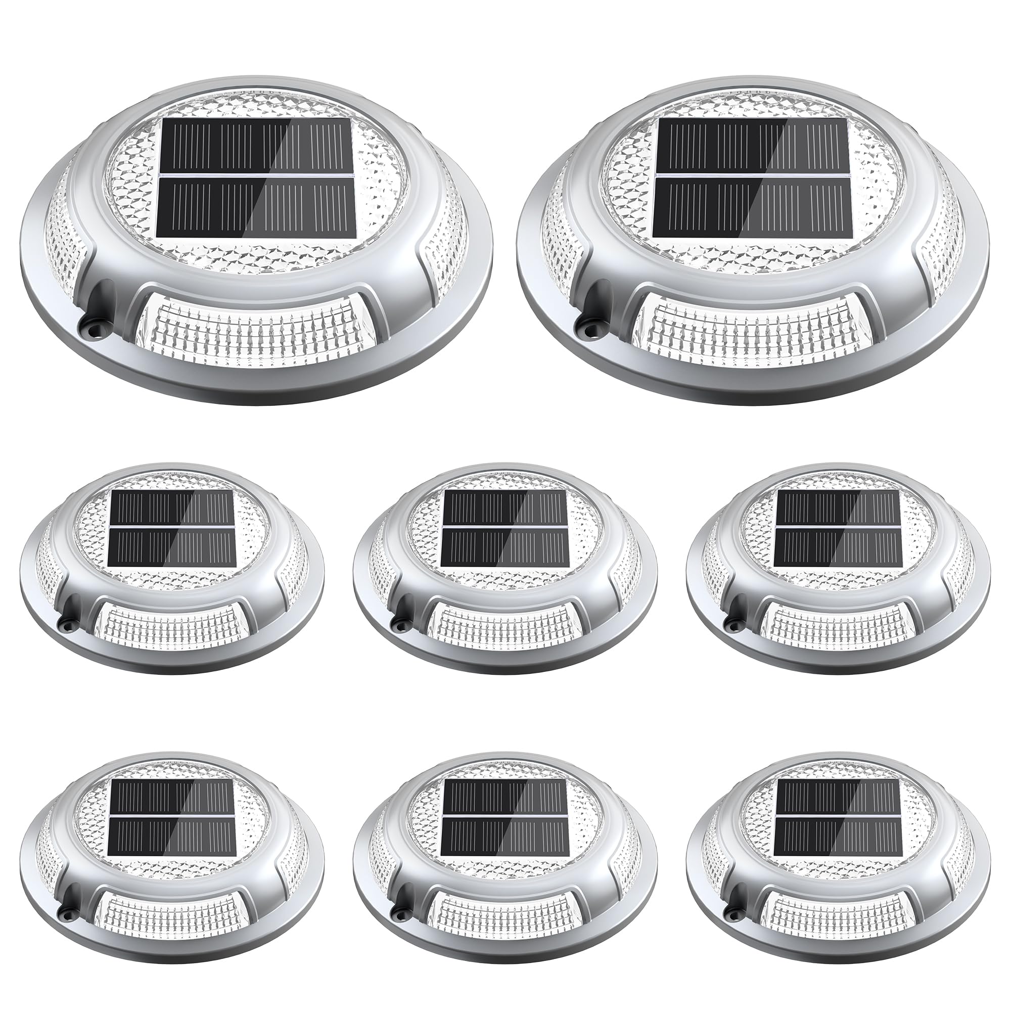 Solar Driveway Lights  8 Pack Heavy Duty Driveway Lights Solar Powered 2 Color Mode (Cool/Warm White) IP68 Waterproof Outdoor Solar Deck Lights with Ground Stake for Pathway Garden Yard Walkway Dock