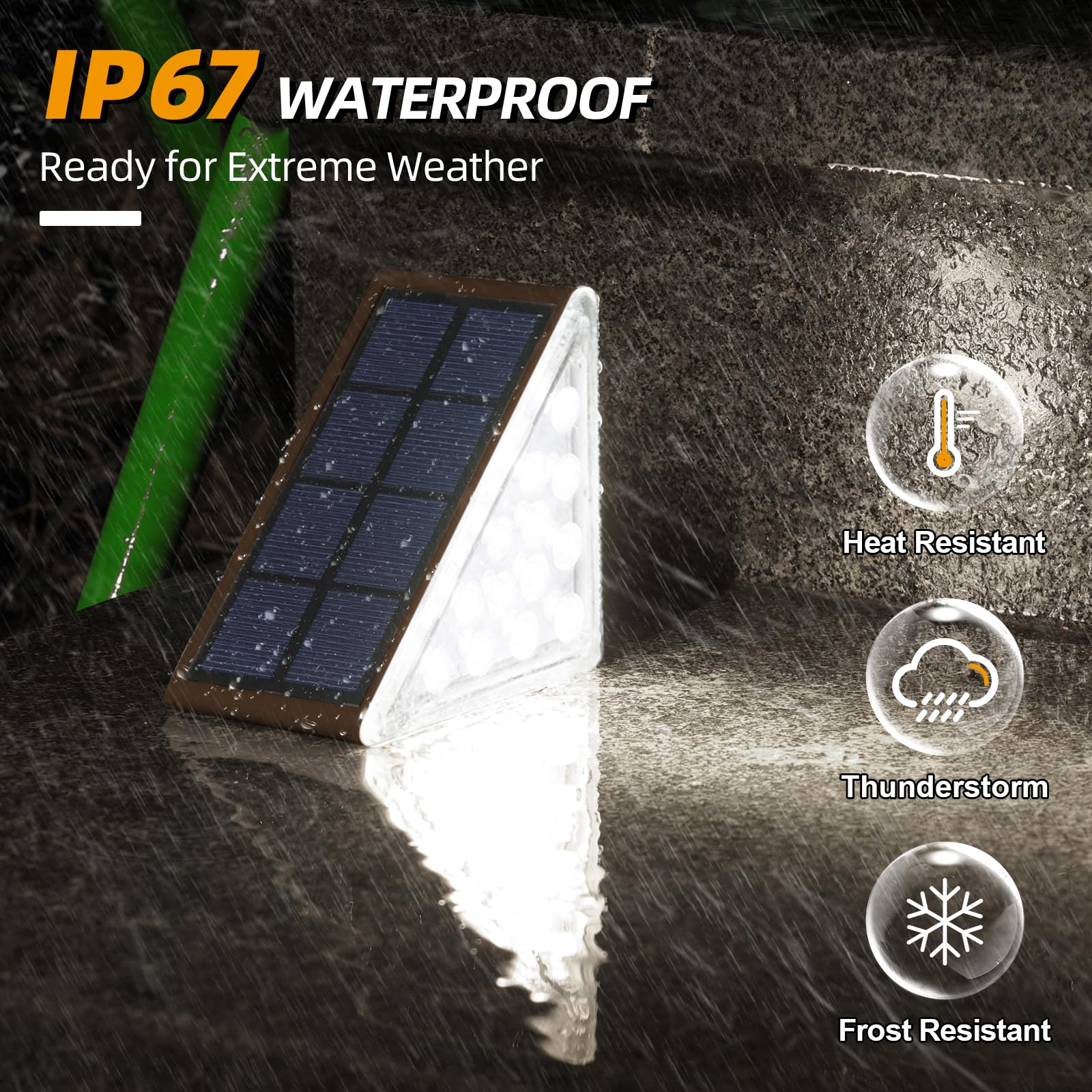 NIORSUN Solar Stair Lights, Waterproof IP67, Auto On/Off, Cool White, 12 Pack, Brown, Model ABE110-B