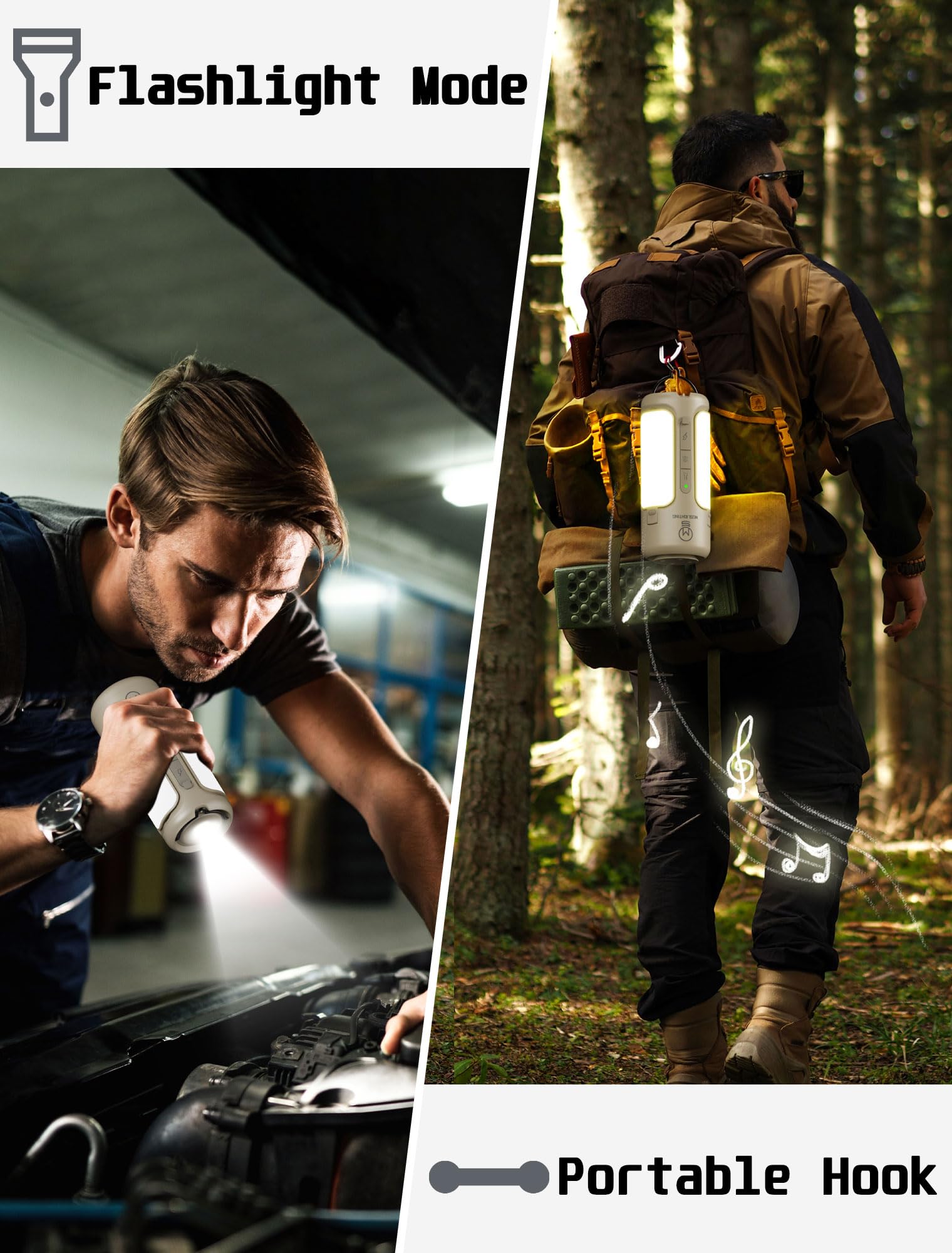 MOSLIGHTING Rechargeable Camping Lantern with Bluetooth Speaker, 10000mAh, IP54 Waterproof, Light Brown & Dark Green