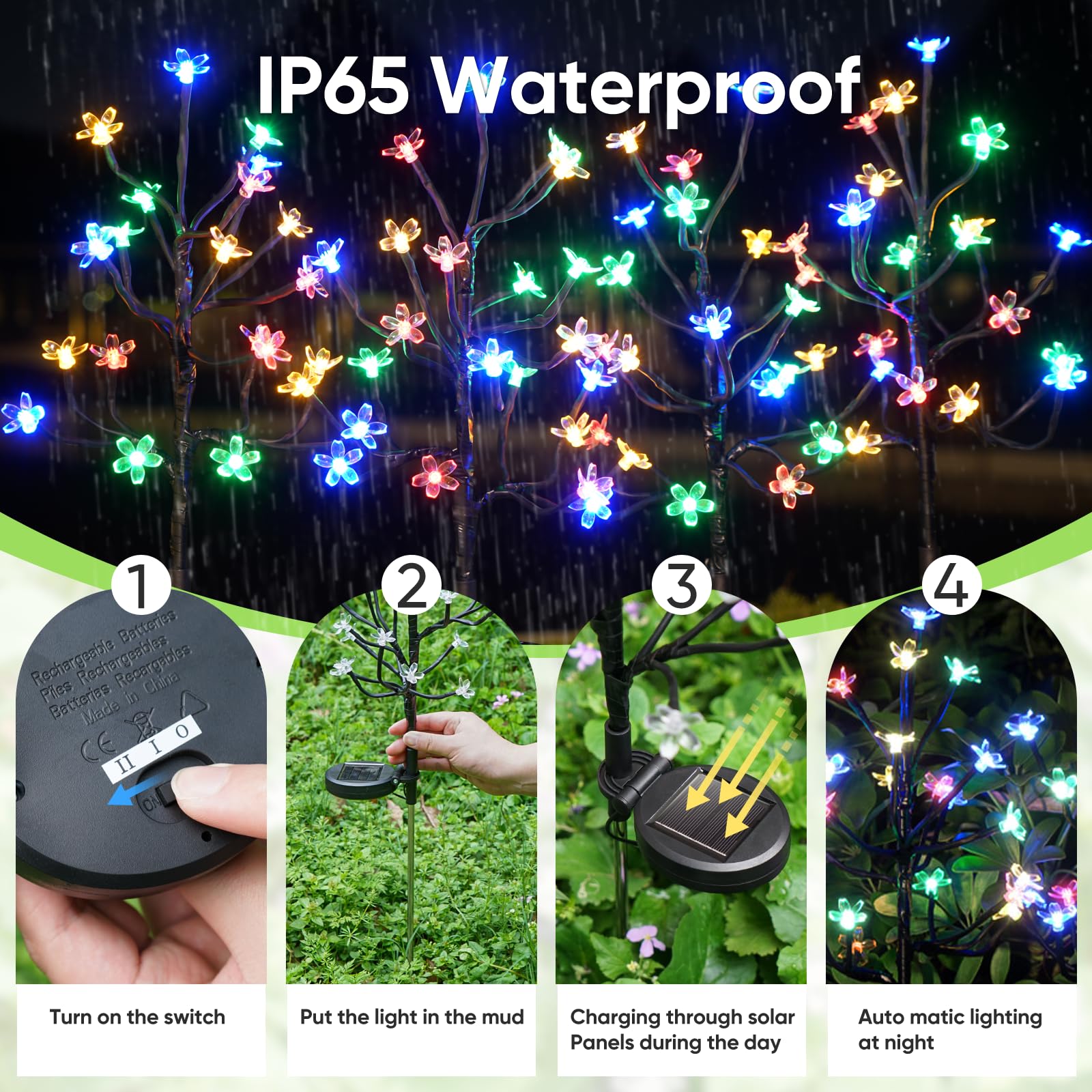 Iueecen Solar Garden Lights Waterproof, Solar Outdoor Lights Decorative 8Pack, 160Led Solar Powered Flowers Garden Decor, Outdoo