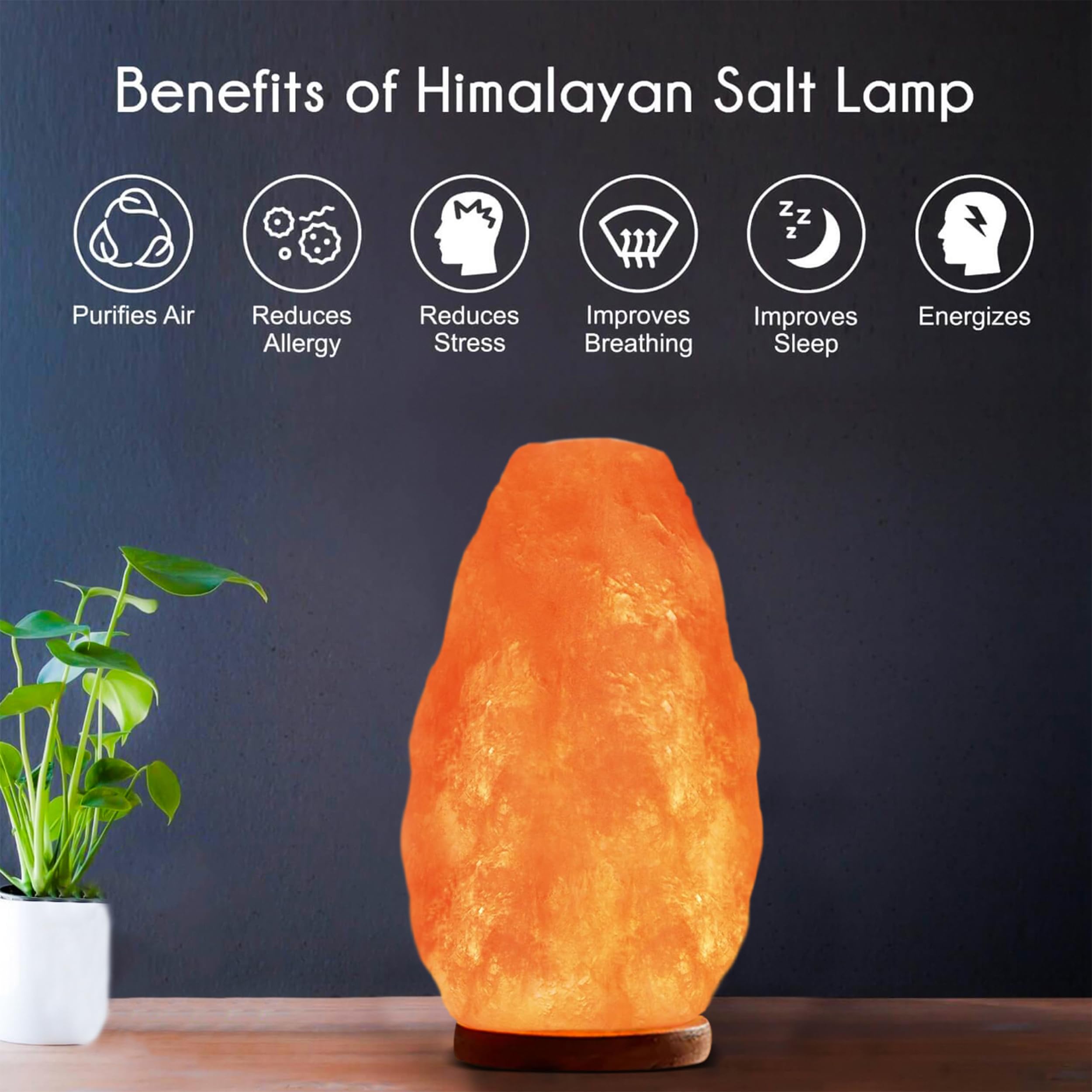 Himalayan Glow Salt Lamp - Dimmer Switch, 5 Lbs, Orange, Model 1001, Wooden Base