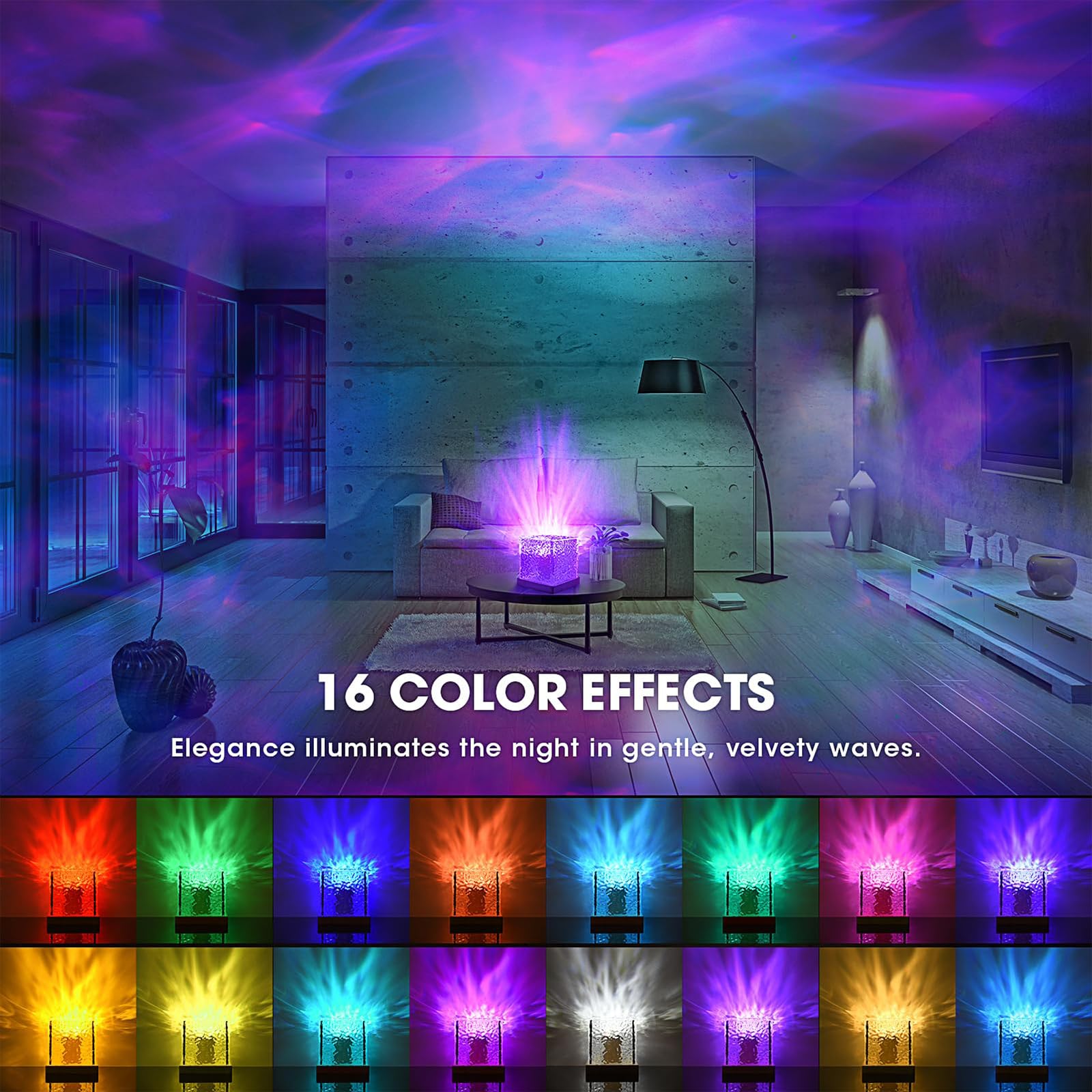 Wyedjhf Northern Lights Projector - Rotating Ocean Wave Projector,16 Colors Changing Water Wave Lamp With Remote For Bedroom, Kids Room, Party, Bars, Game Rooms (Ocean Wave)