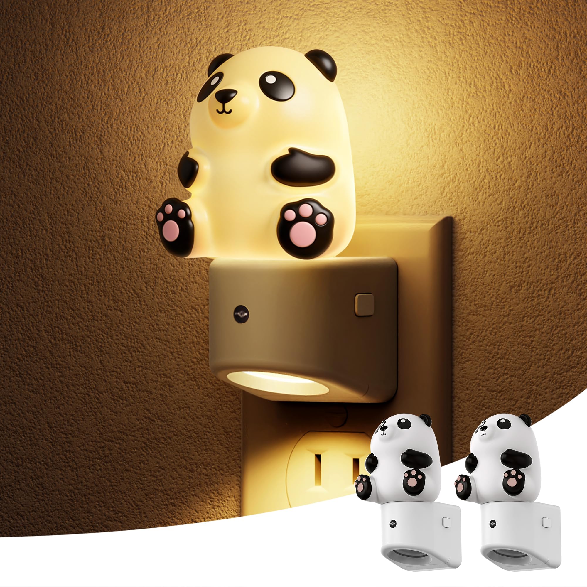 L LOHAS LED Night Light for Kids, 3D Panda Night Light Plug in, Dusk to Dawn Nursery Night Lights, RGB+Soft White 3000K, 3 Light