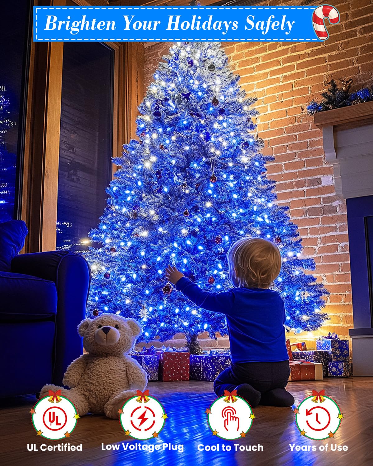 Jixxulvu Blue White Christmas Lights Outdoor Total 710Ft 1800 Led Extra Long String Lights Waterproof  Timer & Memory  8 Modes Dimmable Plug In Fairy For Outside Tree Wedding Patry