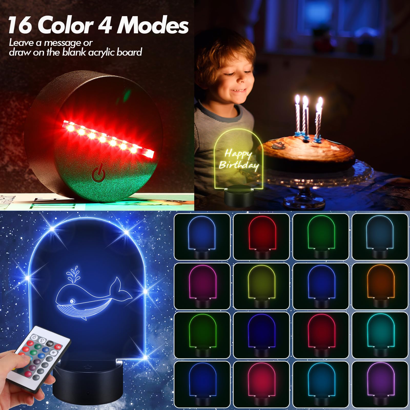 Honoson 3D Night Light LED Lamp with Remote, 16 Colors, 4 Modes, Arch Style, Multicolor, Model DE-Honoson-4808