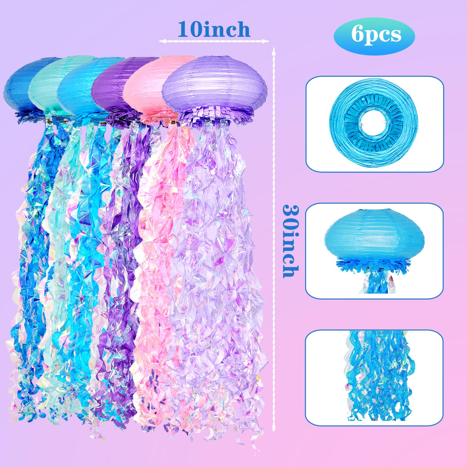 OBXT Hanging Jellyfish Lanterns - Multi-Color, Ocean-Themed Decor, 6 Pack, Model BlueB7