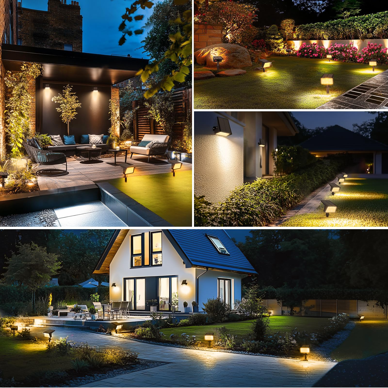 LAMKEEP Solar Spot Lights Outdoor, 60 LED, 2 Pack, Auto On/Off, IP68 Waterproof, Warm White, 3 Lighting Modes, Model HX-SL001D