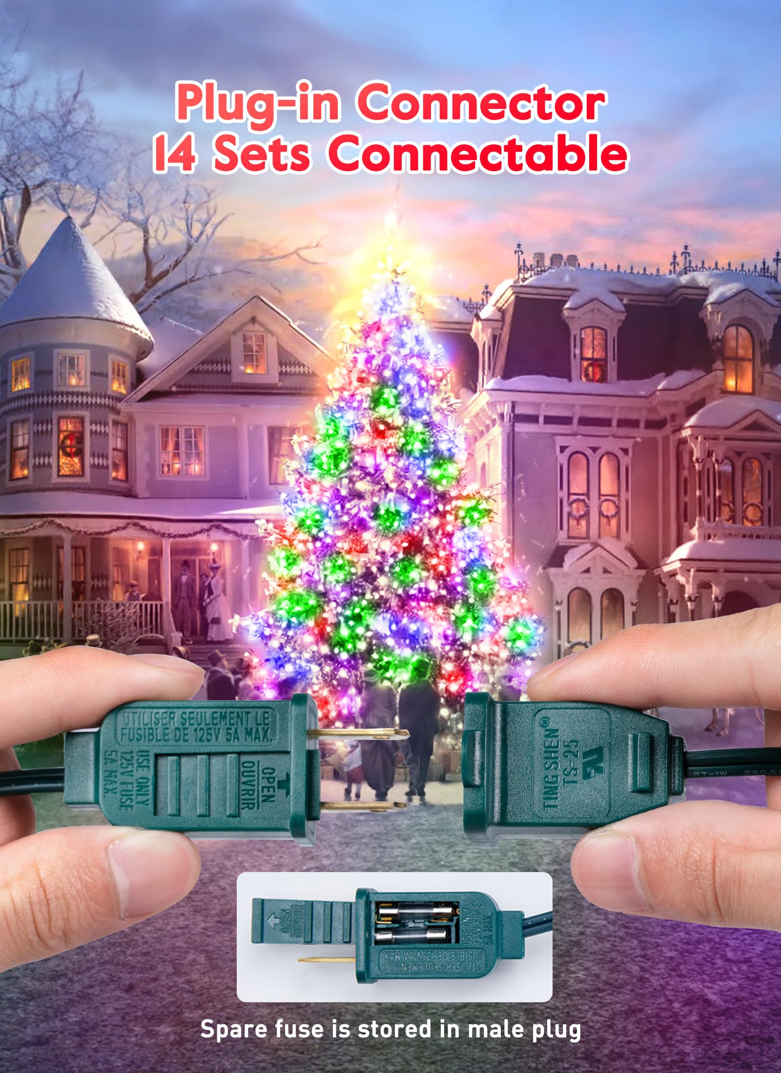 Brightown C7 Vintage Christmas String Lights - 50FT Multicolor, Weatherproof, with 50+2 Plastic Bulbs for Holiday Decor