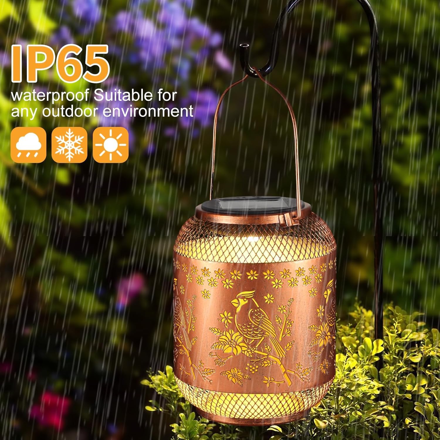 Doogarden Solar Lantern - Waterproof Metal Hanging LED Lights for Garden, Red Bird, Outdoor Decor