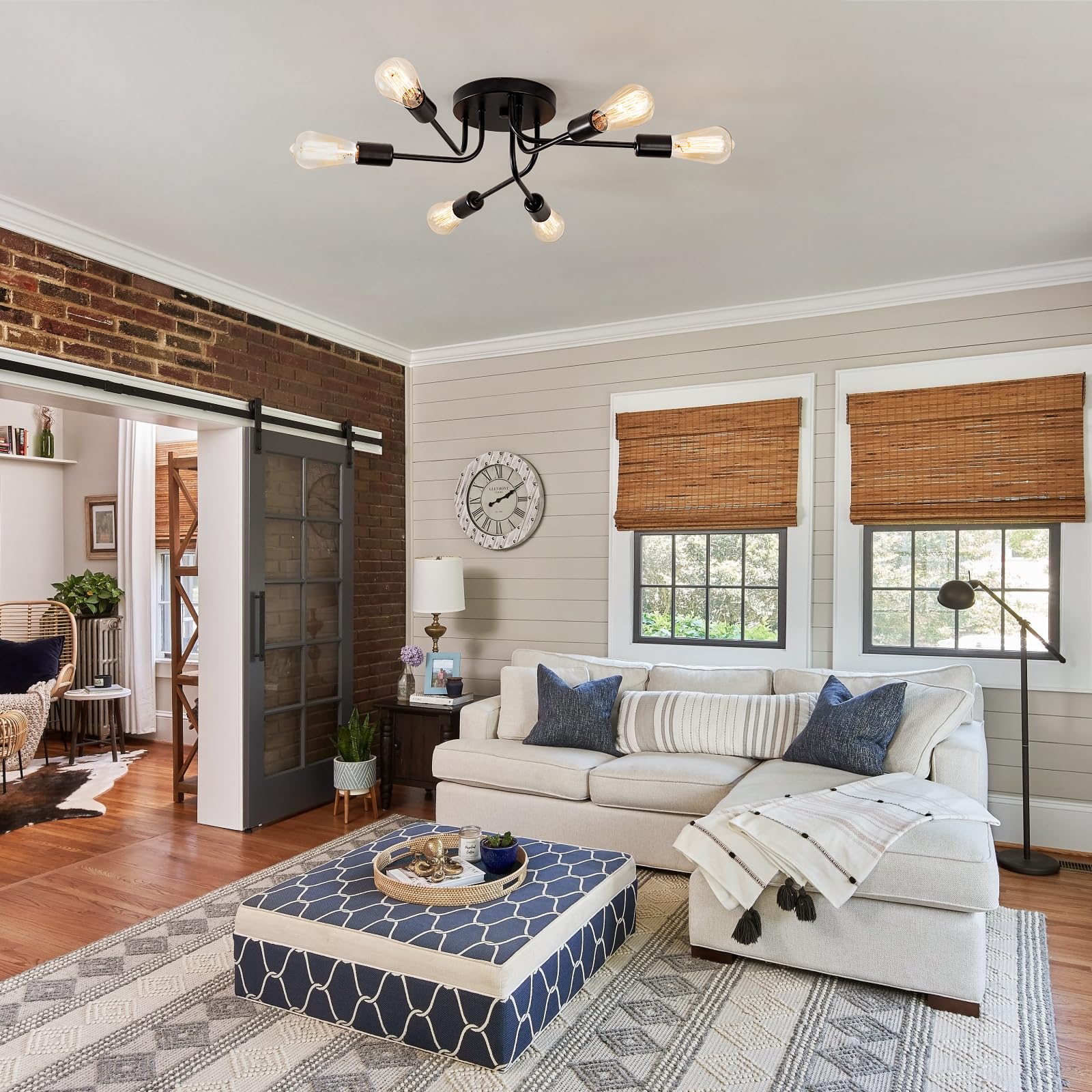 Plfann Industrial Semi Flush Mount Ceiling 6 Light With Adjustable Metal Branched Vintage Ceiling Light E26 Holder Black Painted