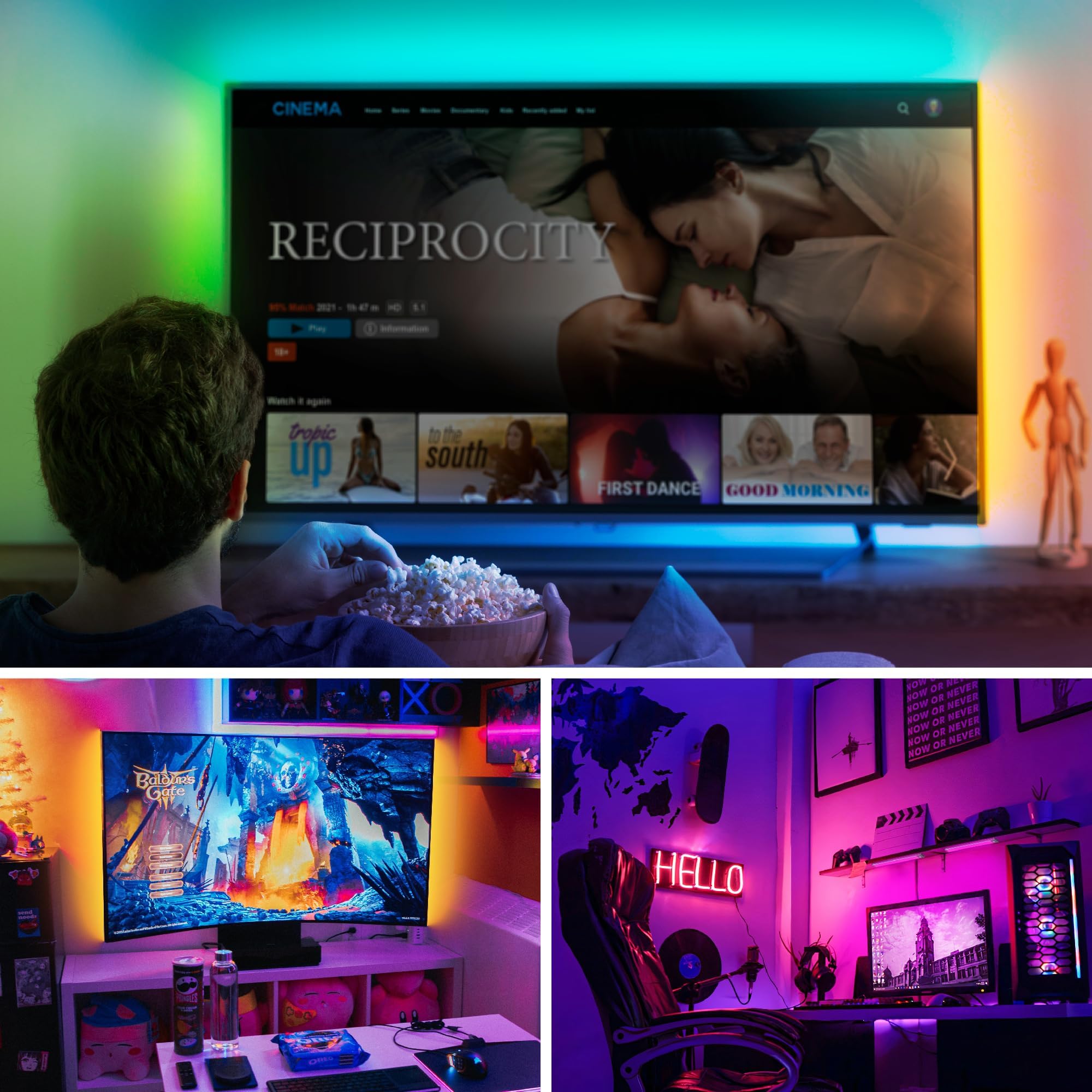 LEPOTEC Wall Lights, 10in Under Cabinet Lighting, RGB, Rechargeable, Motion Sensor, Model DB045-R, 2 Pack