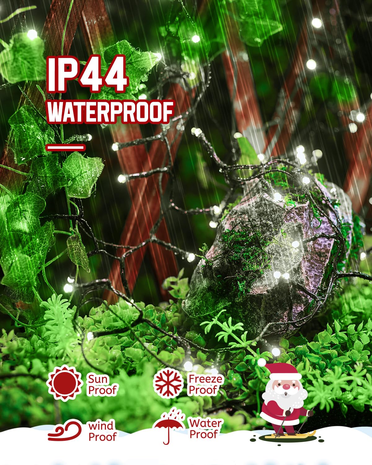 Brightown Christmas Cluster Lights Battery Operated Outdoor, 10Ft 120 LED Christmas Tree Lights Firecracker String Lights Waterp