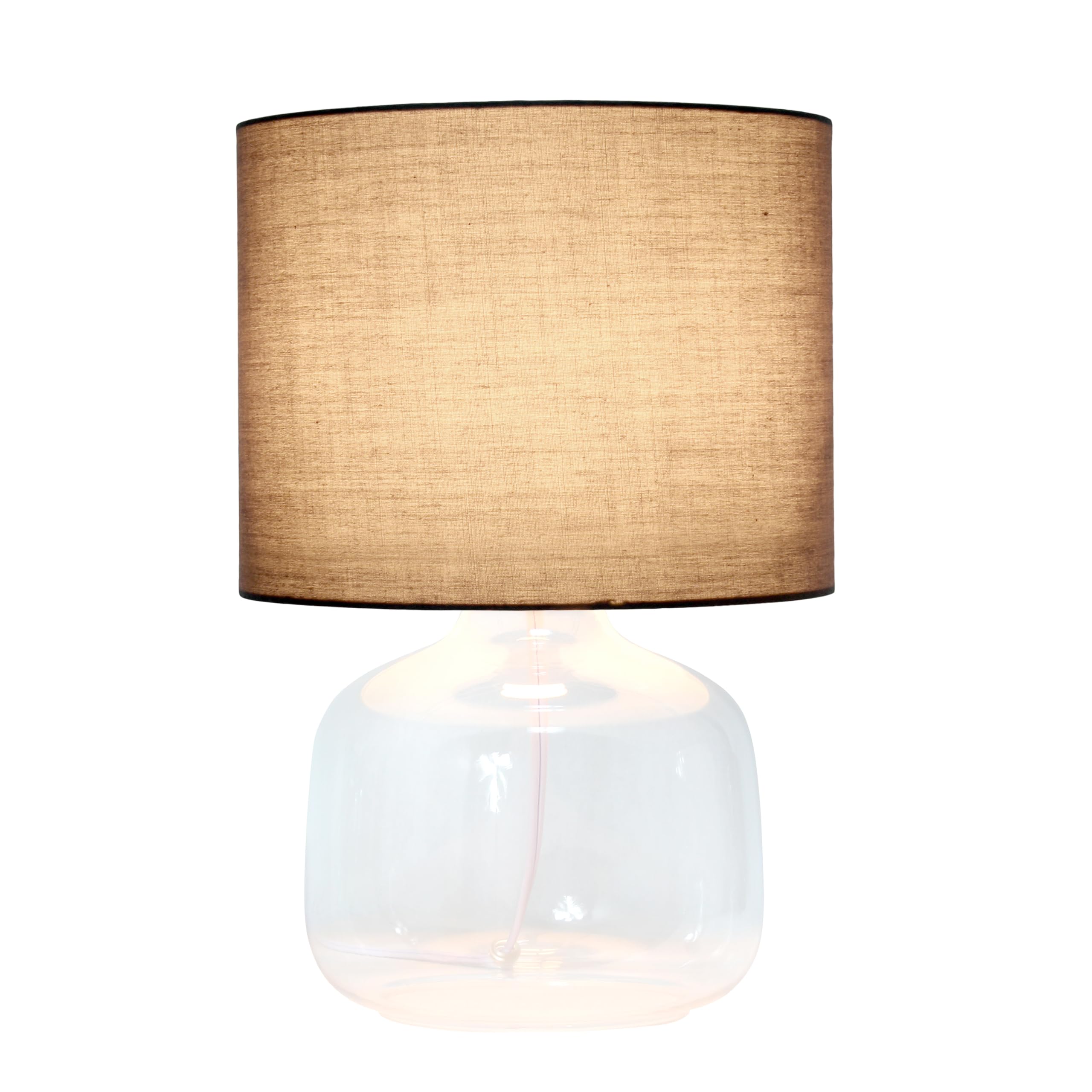 Simple Designs Lt2064-Clg Clear Glass Table Lamp With Gray Fabric Shade