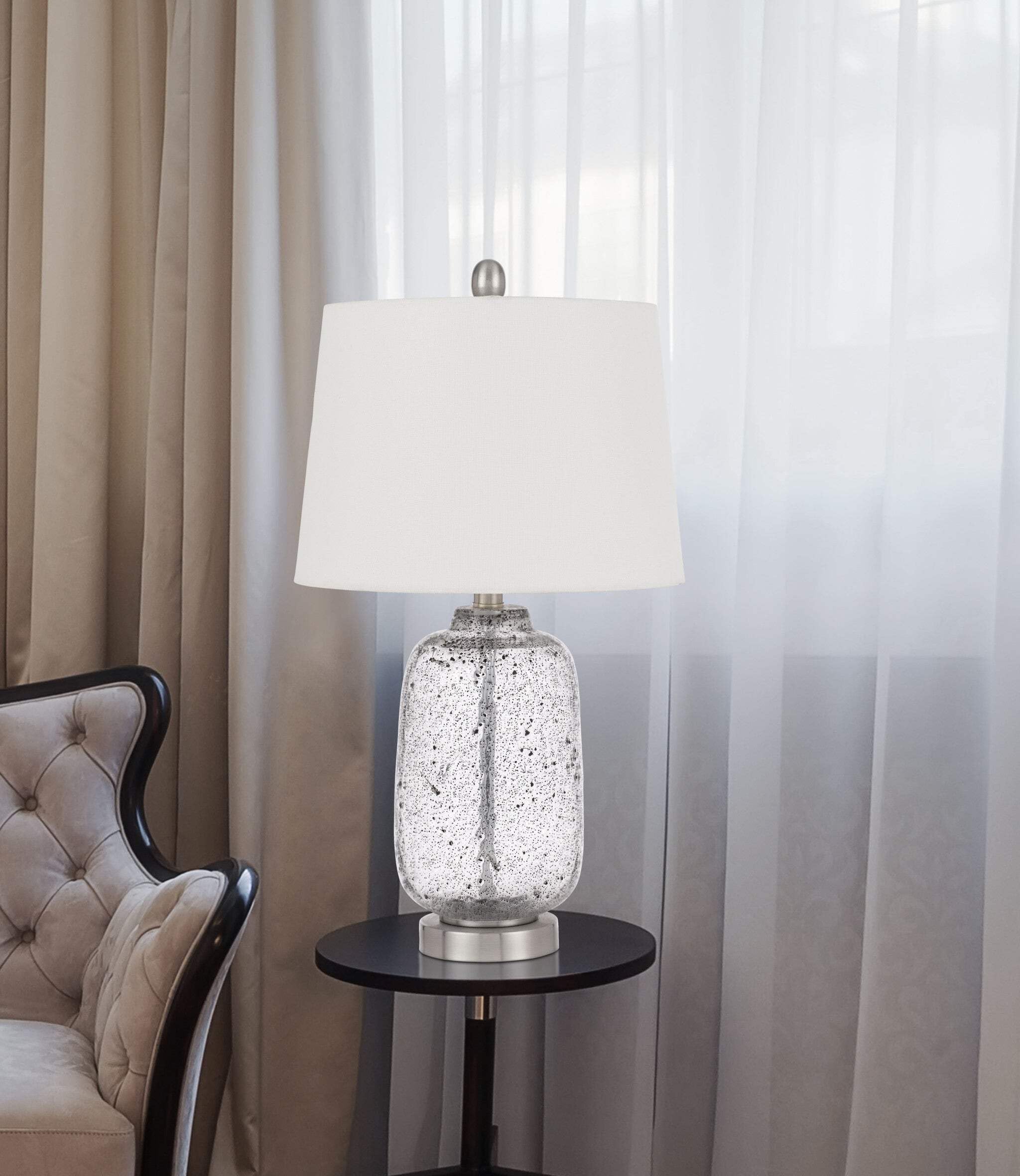 HomeRoots Nickel Metal Table Lamp with White Empire Shade, Model 524732, 24 in.