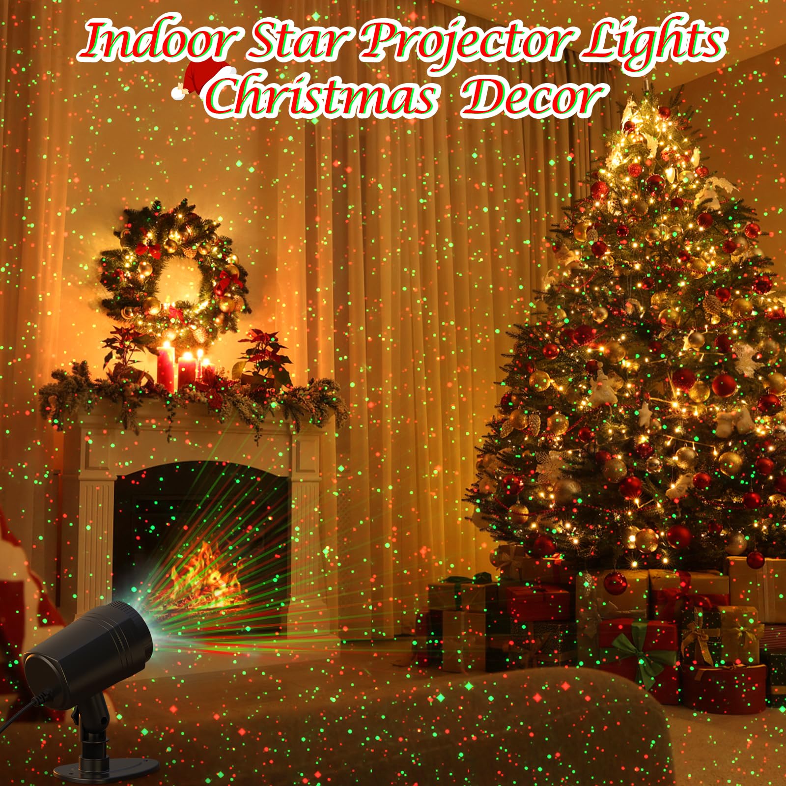 Christmas Projector Lights Outdoor, Firefly Show Christmas Decorations, Red And Green Stars Holiday Projector Lights, Waterproof