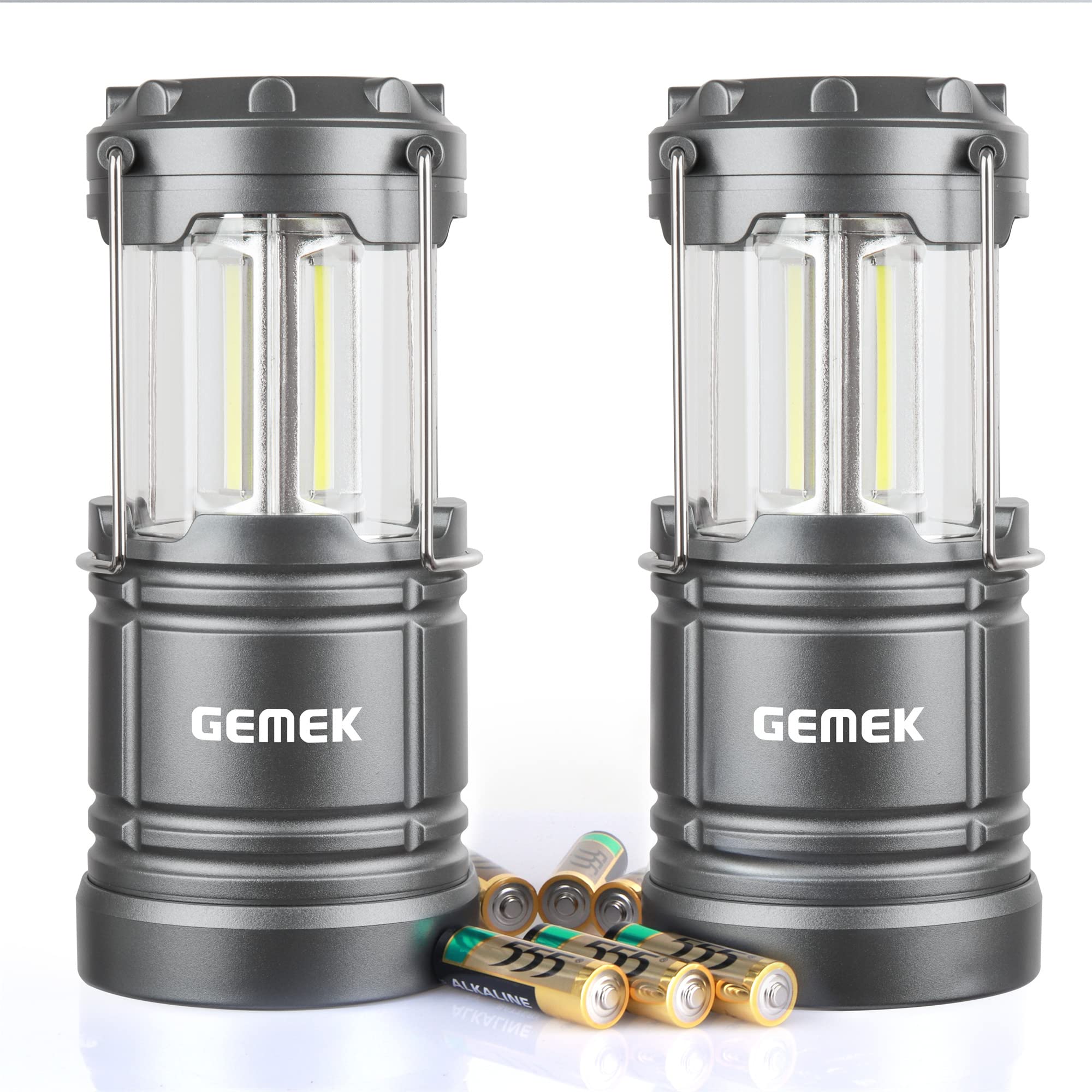 Gemek Led Camping Lantern - Portable Battery Powered, Magnetic Base, Collapsible Hook, Gray, Model Gd0131