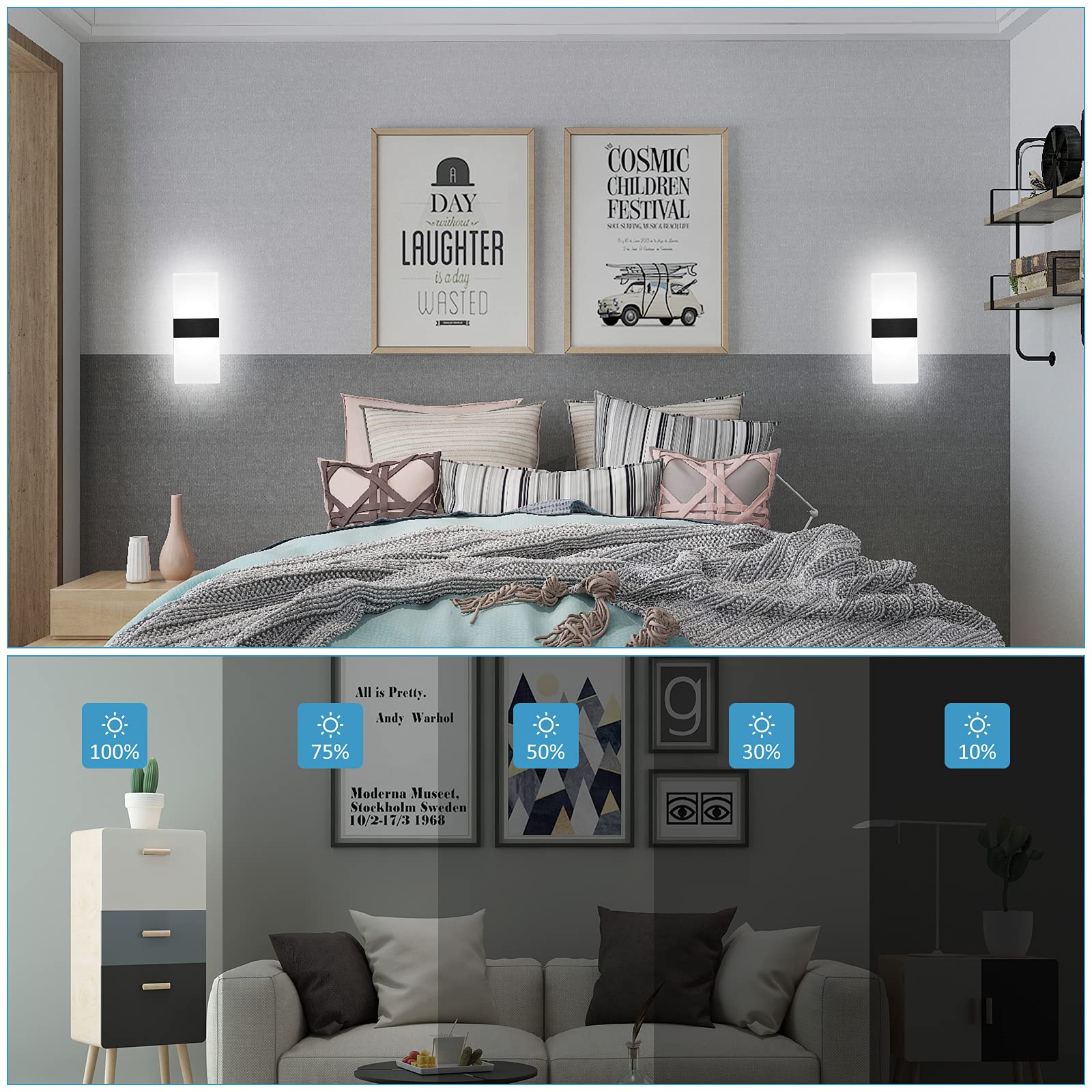 Lightess Modern Wall Sconces 2-Pack LED Lamp 12W Hardwired Aluminum Black Warm White Model 9930077-BJ