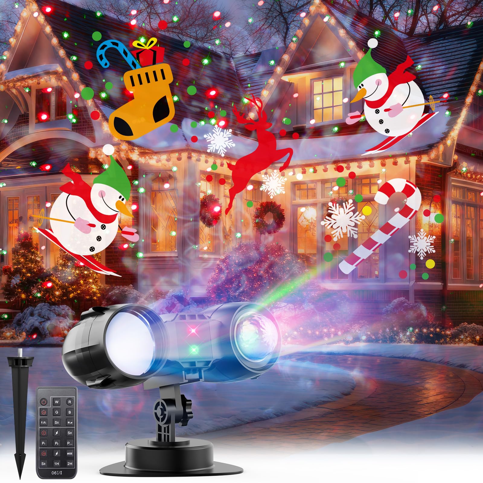 Minetom 3 in 1 Halloween Christmas Projector Lights Outdoor 21 HD Effects (3D Ocean Wave + Patterns+Red Green) Waterproof with Timer Halloween Landscape Lights for Indoor Holiday