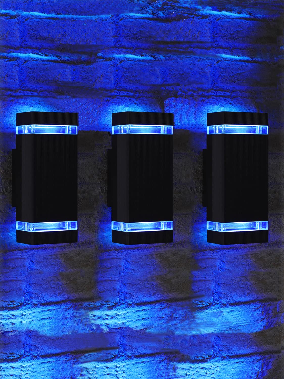 Iyogaled Up & Down Outdoor Wall Sconce Lights - Blue Dusk To Dawn, 3 Pack, Aluminum Fixtures