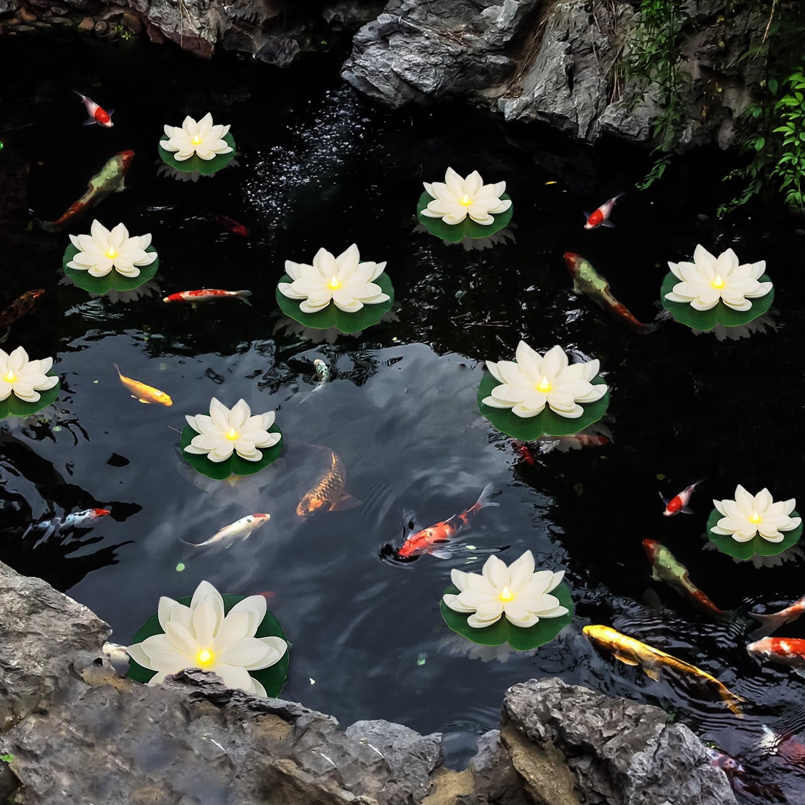 Lacgo 12 Pcs Diwali Waterproof Floating Lotus Light - Floating Flower Light Battery Operated Water Activated Warm White Pool Flower Lamp Wedding,Anniversary,Garden Decoration(6Inch & 5Inch)