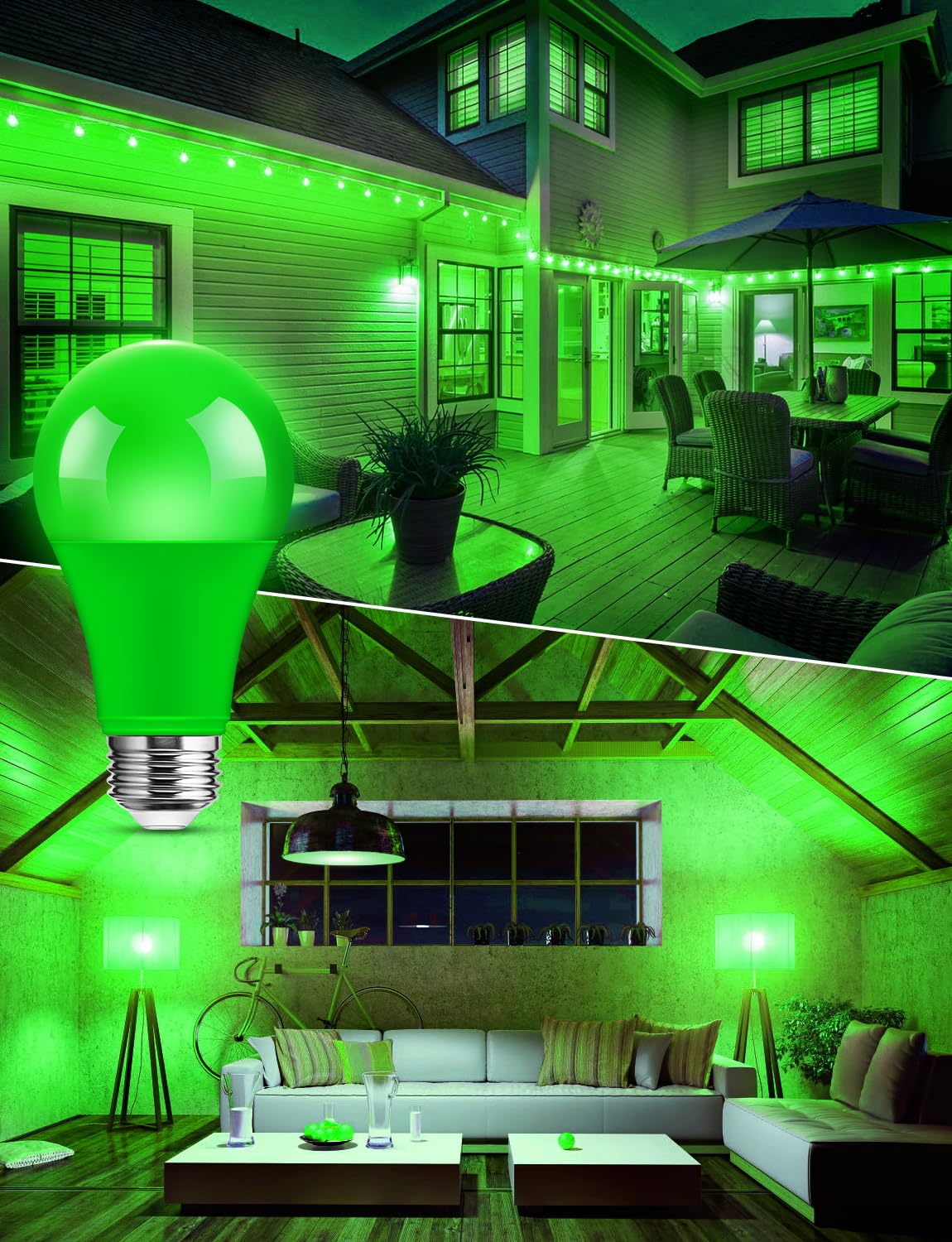 Ecoiot Green Light Bulb Outdoor, 9W (60W Equivalent), E26 Base Non-Dimmable, Led Bulbs For Christmas, Party, Porch Decoration, H