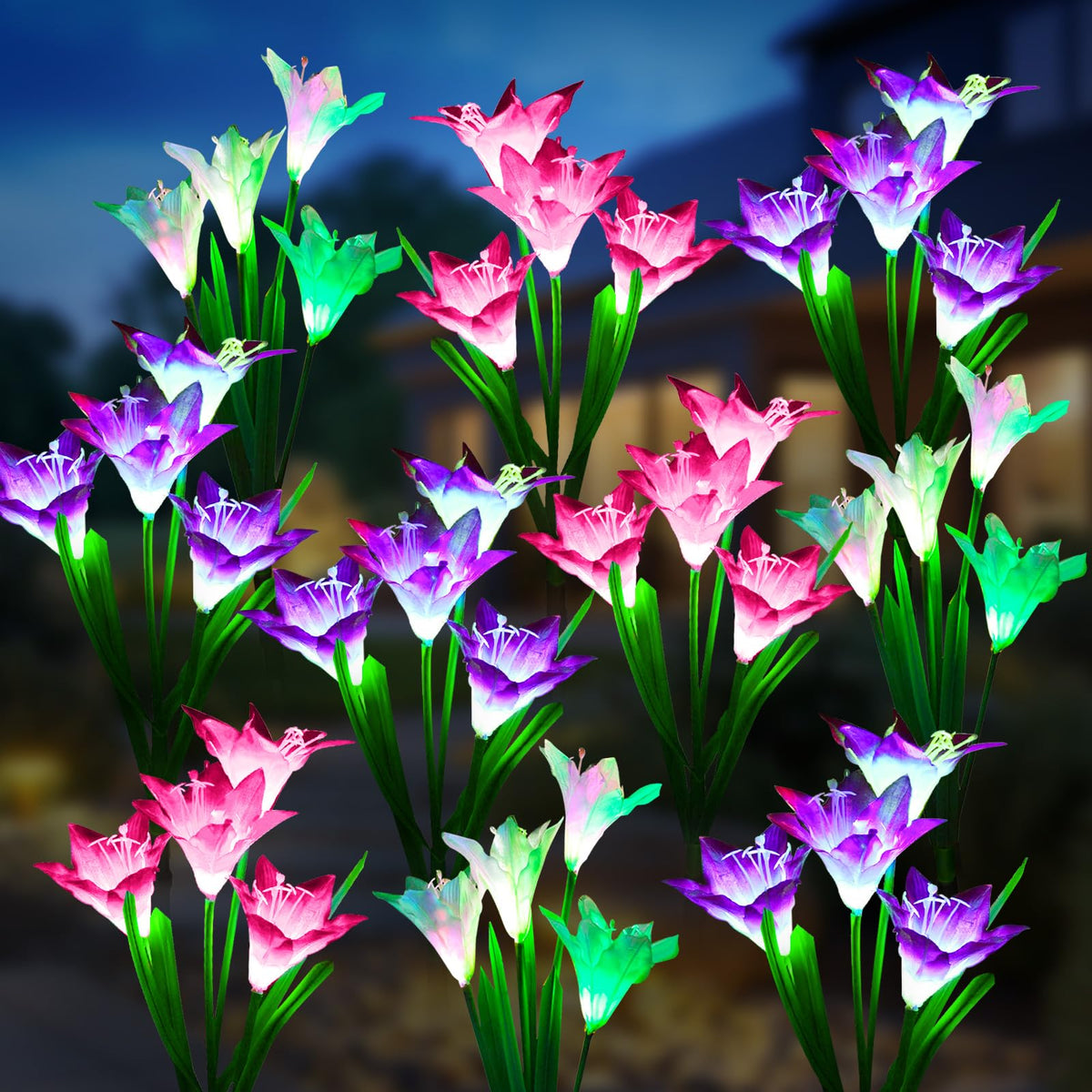 Kooper Outdoor Solar Lights, 10 Pack Solar Garden Lights With Bigger Lily Flowers, Waterproof 7 Color Changing Solar Lights Outd