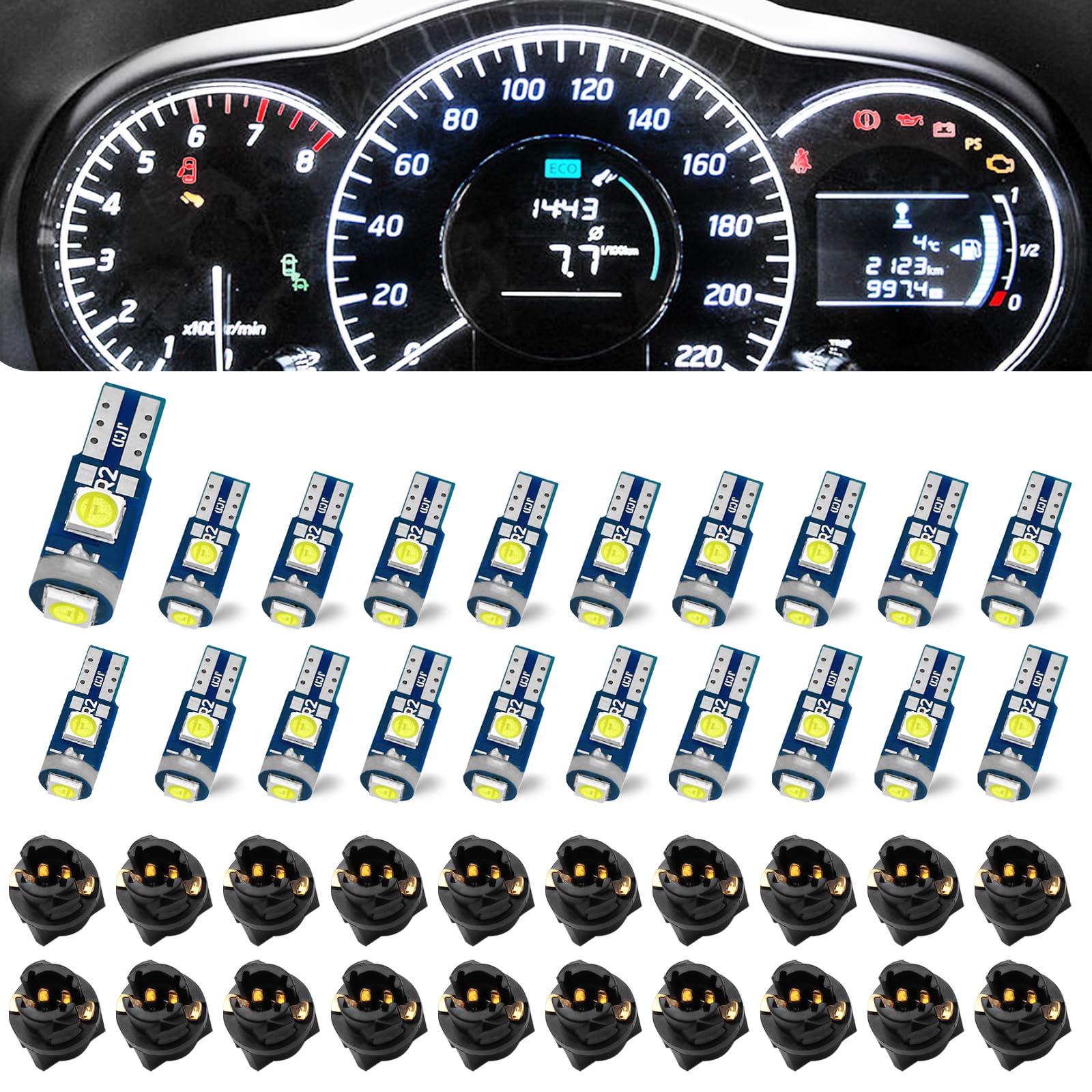Damwot 74 Led Bulb Dash Lights Super Bright, T5 37 74 Led Bulb With Twist Lock Socket Pc74 Pc37,Dashboard Lights, Instrument Clu