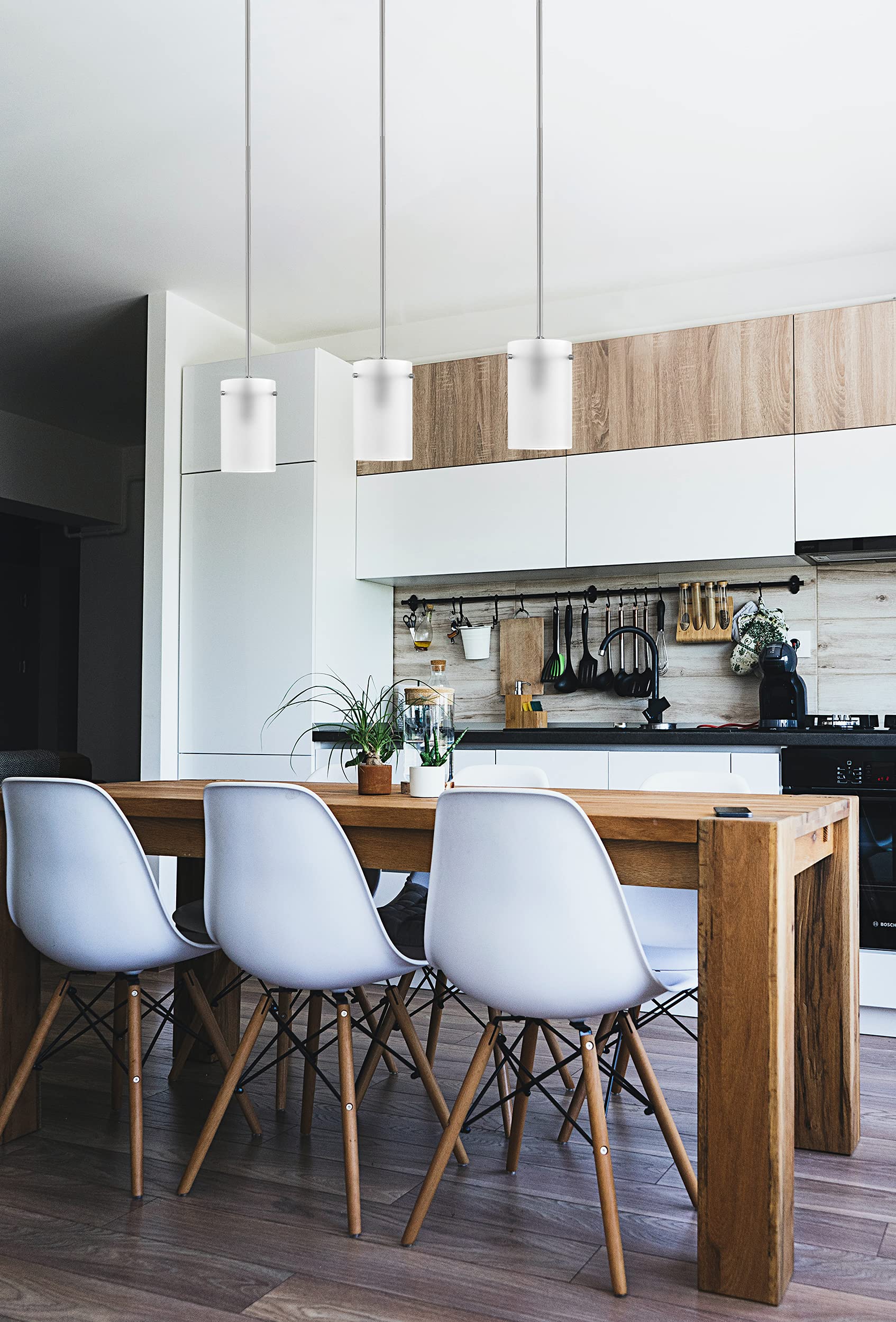 Linea di Liara Pendant Light, Modern Brushed Nickel, Medium Frosted Glass Shade, Model LL-P314F-BN