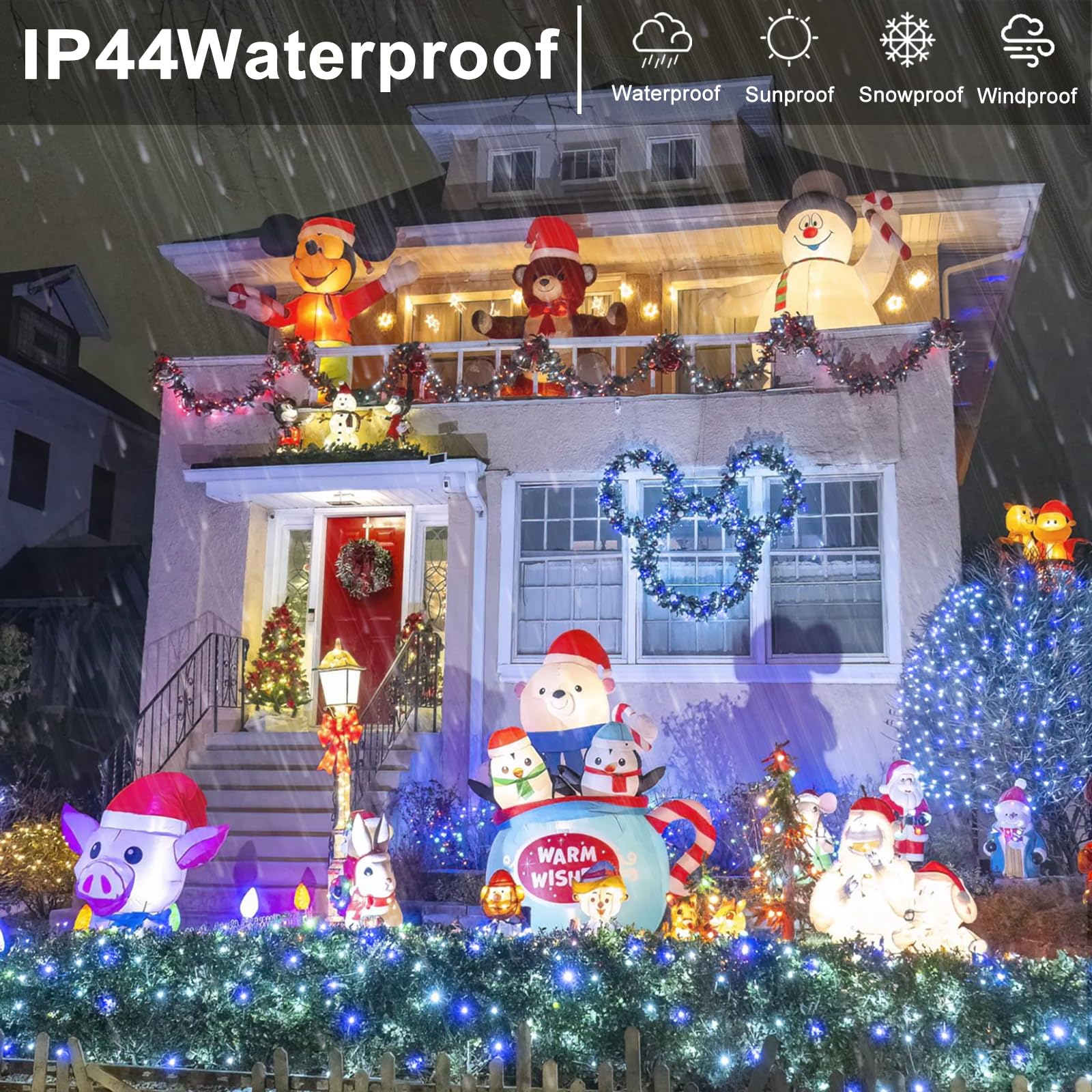 250 Led Blue White Christmas Lights Outdoor, 82Ft Clear Wire Christmas Tree Lights 8 Modes, Plug In Waterproof Twinkle Fairy Lig