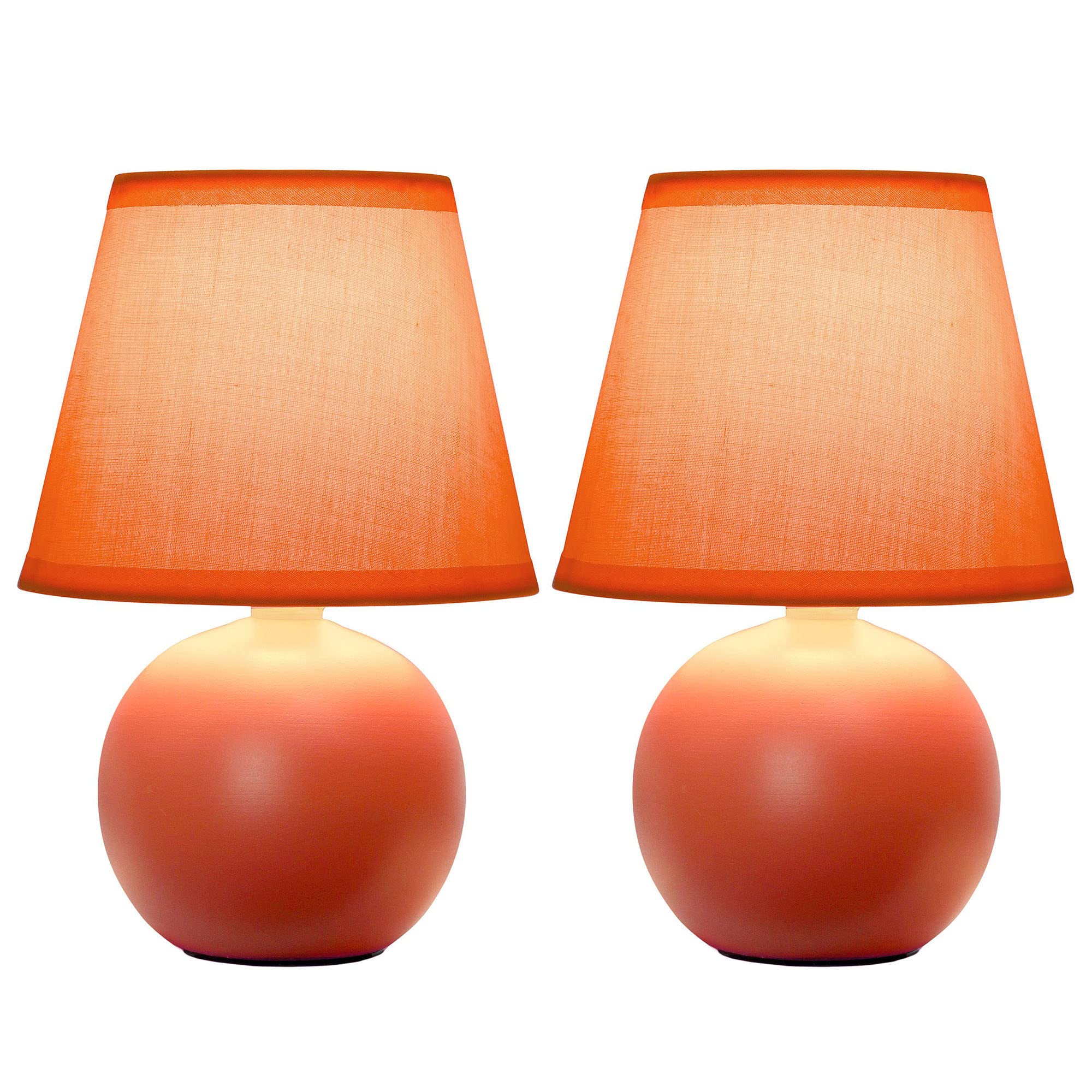 Creekwood Home 8.66&quot; Orange Ceramic Orb Base Table Lamp Set With Drum Shade - 2 Pack