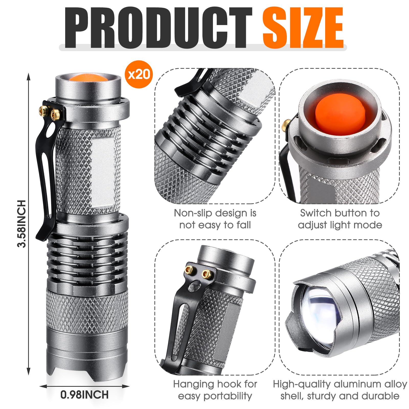 Fumete 20 Pieces Led Flashlight Mini 3 Mode Tactical Torch Small Water Resistant Pocket Flash Light Adjustable Focus Light Pen F