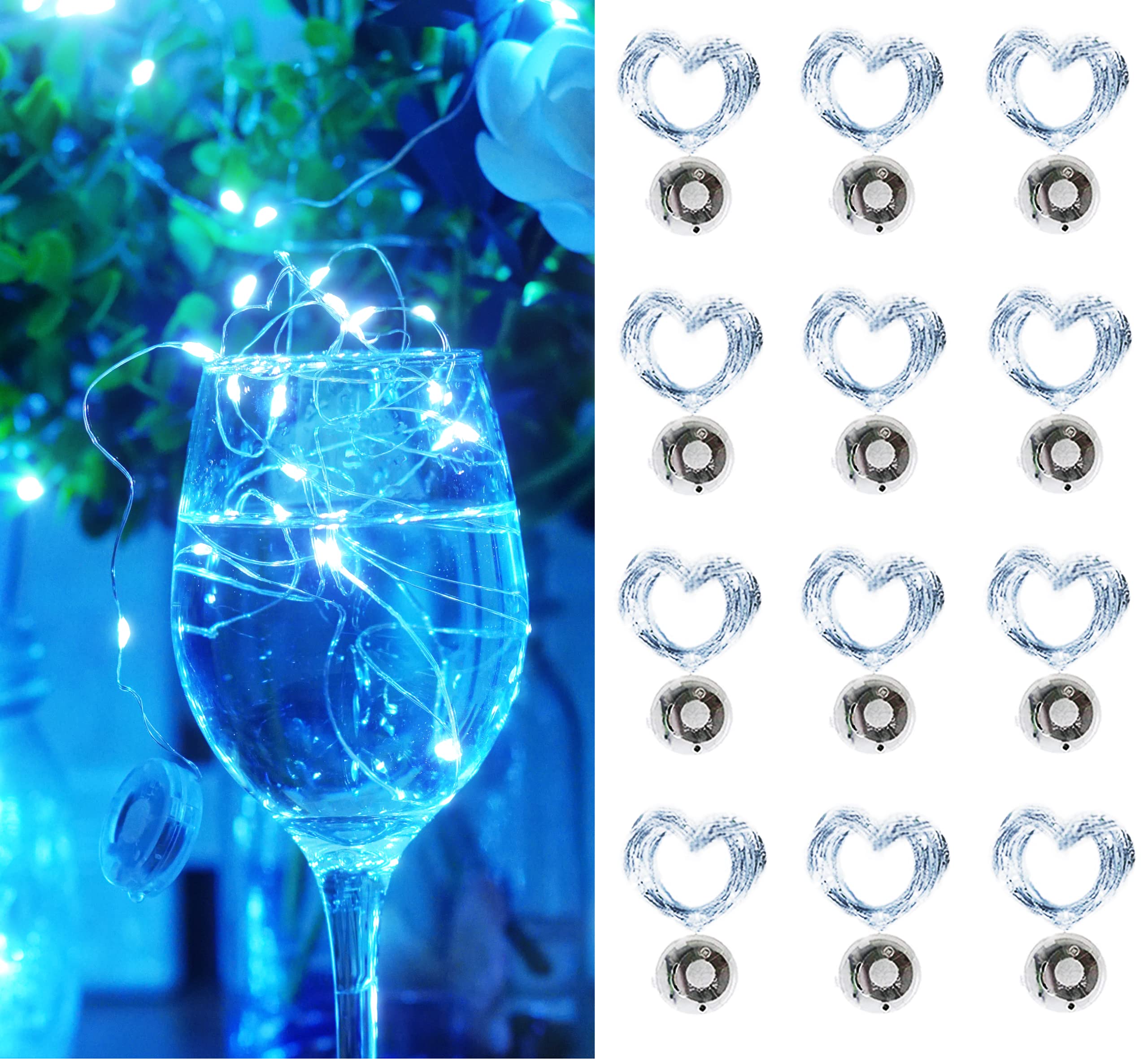 12 Pack 20 LED Fairy Lights Battery Operated with Timer 3 Modes 7.2ft Silver Wire String Light Firefly Twinkle Lights for DIY Bedroom Wedding Christmas Party Decoration Table Craft Bottle Cool White