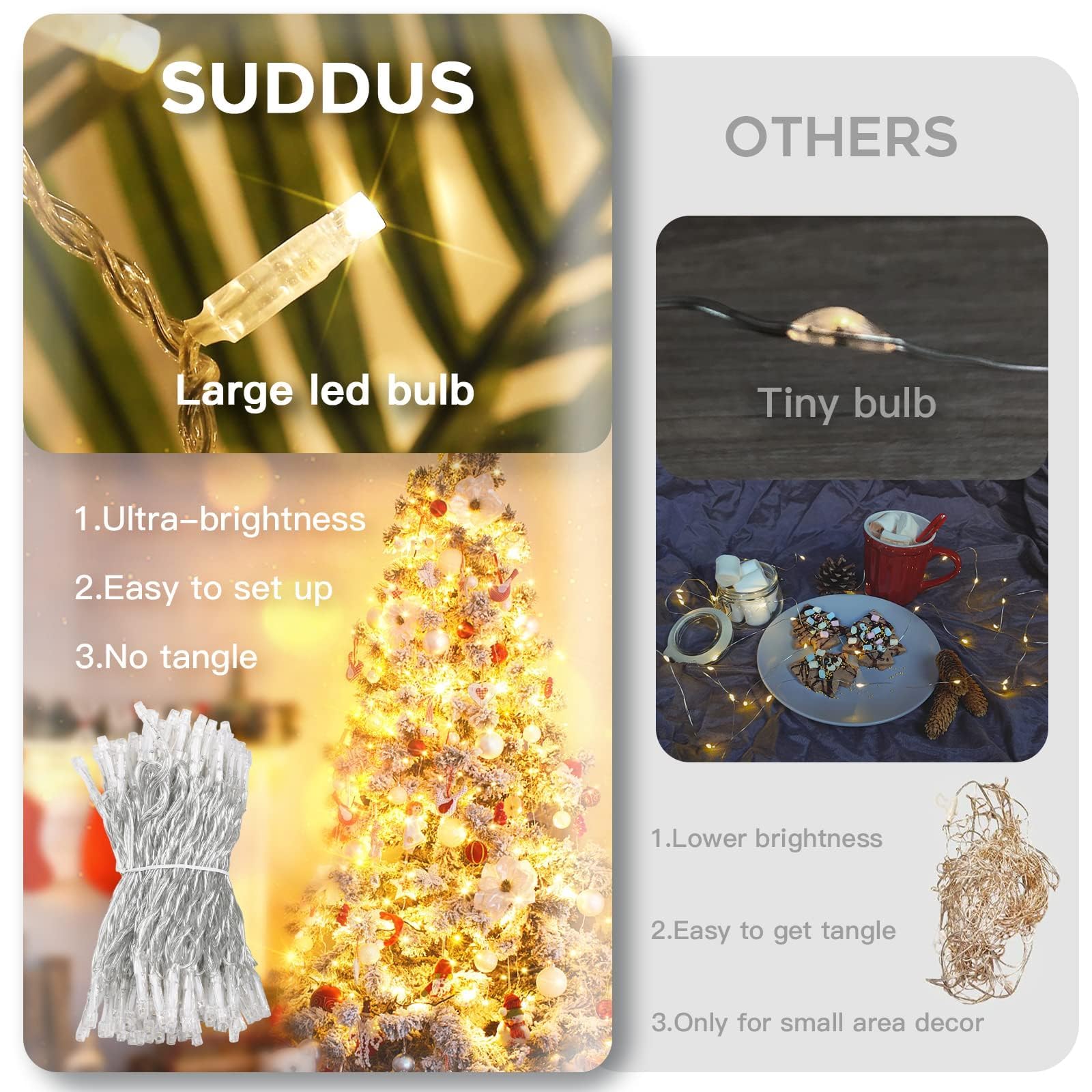 Suddus 300 Led Christmas Lights - Outdoor & Indoor, Warm White, 99Ft Connectable Tree Lights For Xmas Holiday Yard Party Porch D