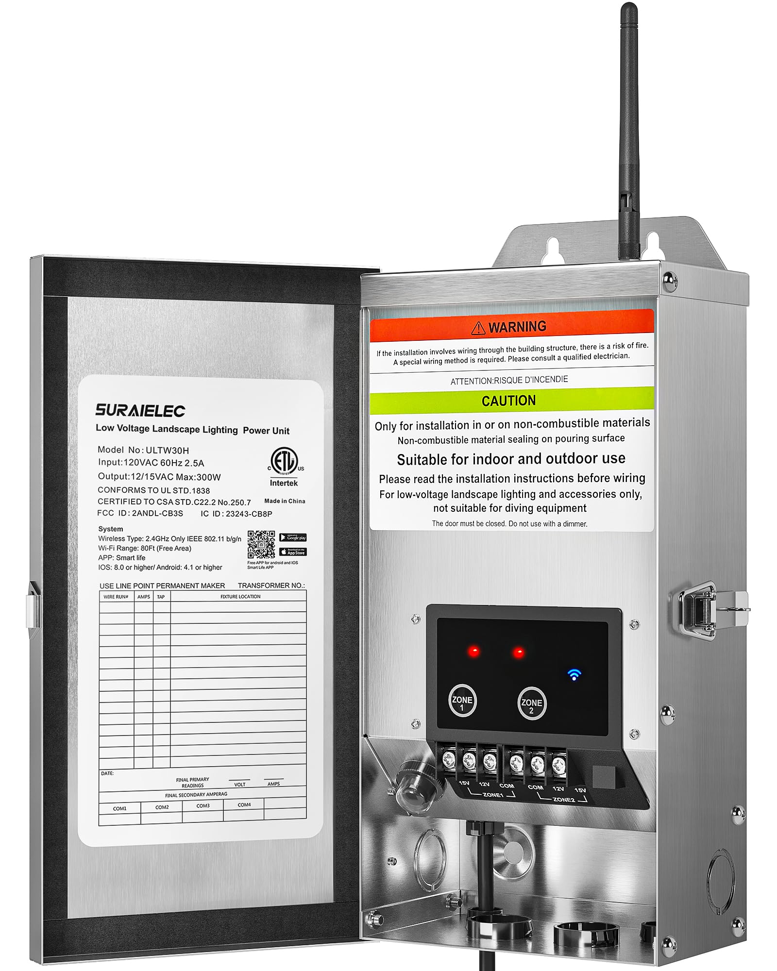 Suraielec 300W Wi-Fi Low Voltage Landscape Transformer With 2 Zones, 2.4Ghz Smart Outdoor Low Voltage Transformer, Astronomial T