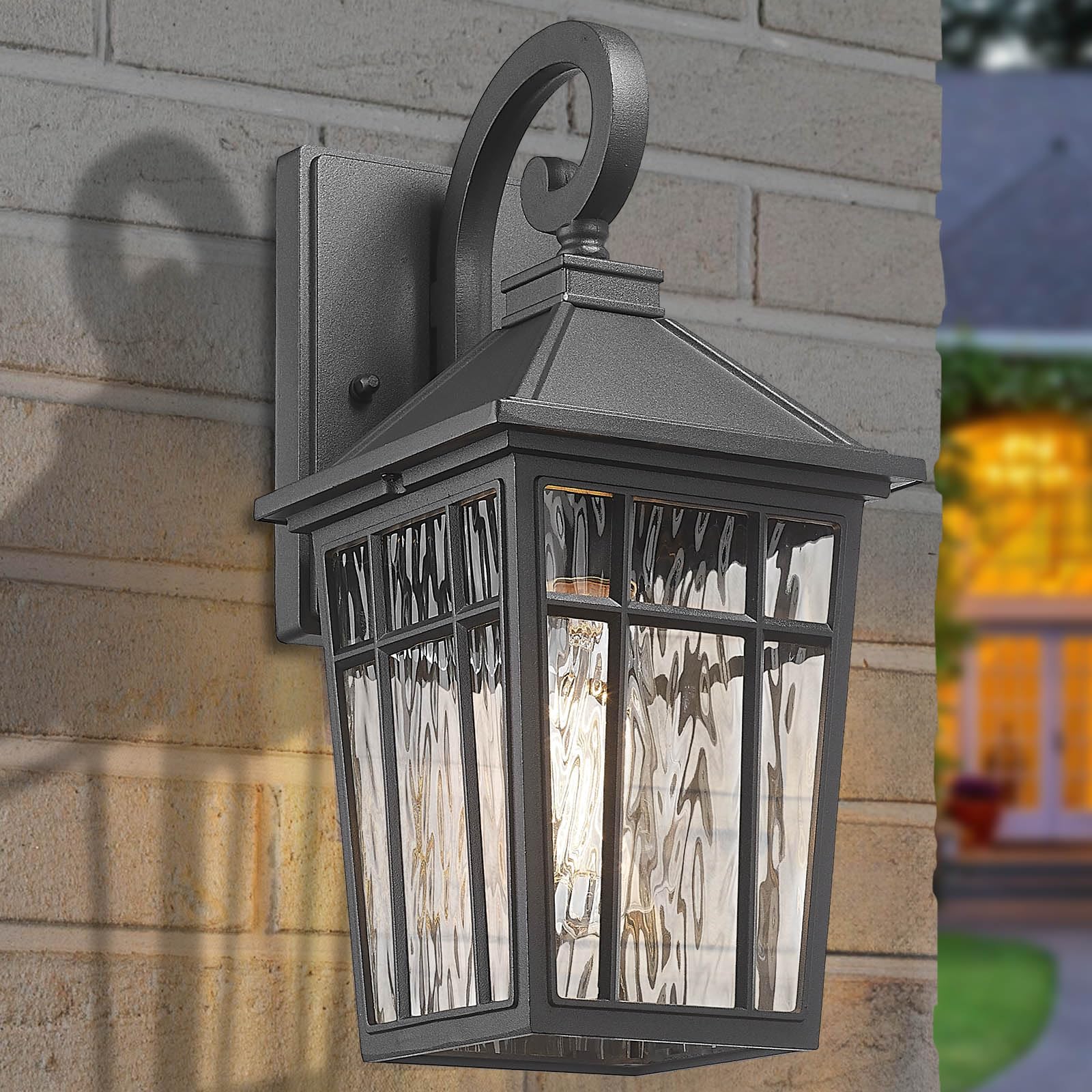 Darkaway Outdoor Wall Lights For House  Exterior Lighting Fixtures Wall Mount Outside Porch Lights Waterproof Black Outdoor Sconce Lights With Water Ripple Glass For Patio Garage Front Door