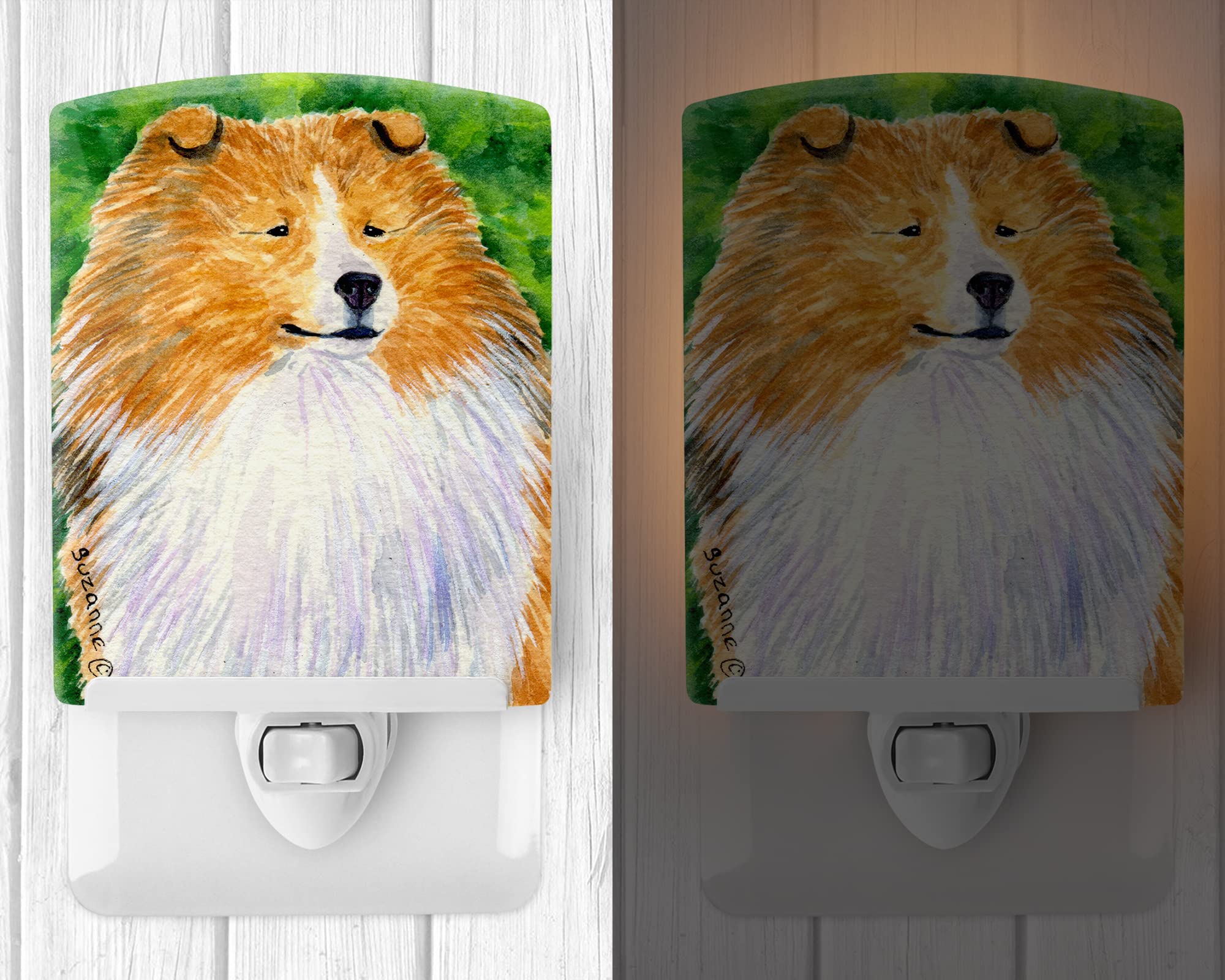 Caroline'S Treasures Ss1003Cnl Sheltie Ceramic Night Light Compact, Ul-Certified, Ideal For Bedroom, Bathroom, Nursery, Hallway, Kitchen, 6X4X3, Multicolor