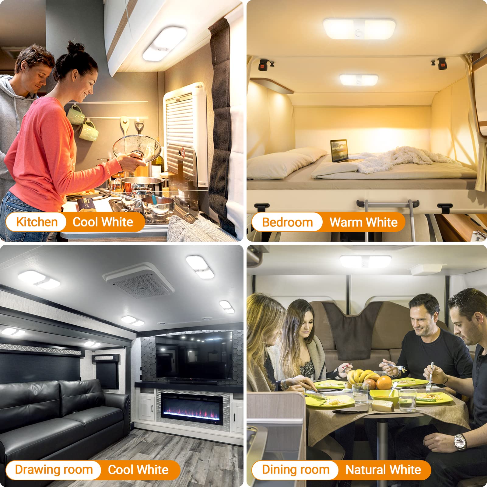 CT CAPETRONIX RV Ceiling Dome Lights, 12V Dimmable LED, 1700LM, 8-Pack, 3 Color Options (Warm/Cool/Natural White), PVC Material